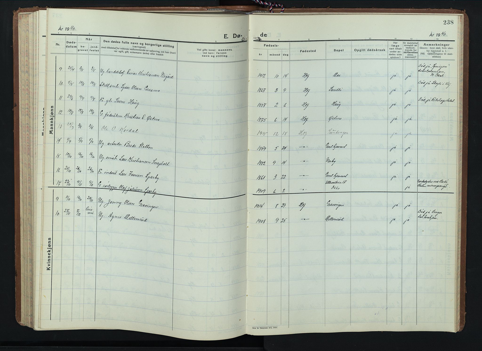 Hof prestekontor, AV/SAH-PREST-038/H/Ha/Hab/L0003: Parish register (copy) no. 3, 1933-1947, p. 238