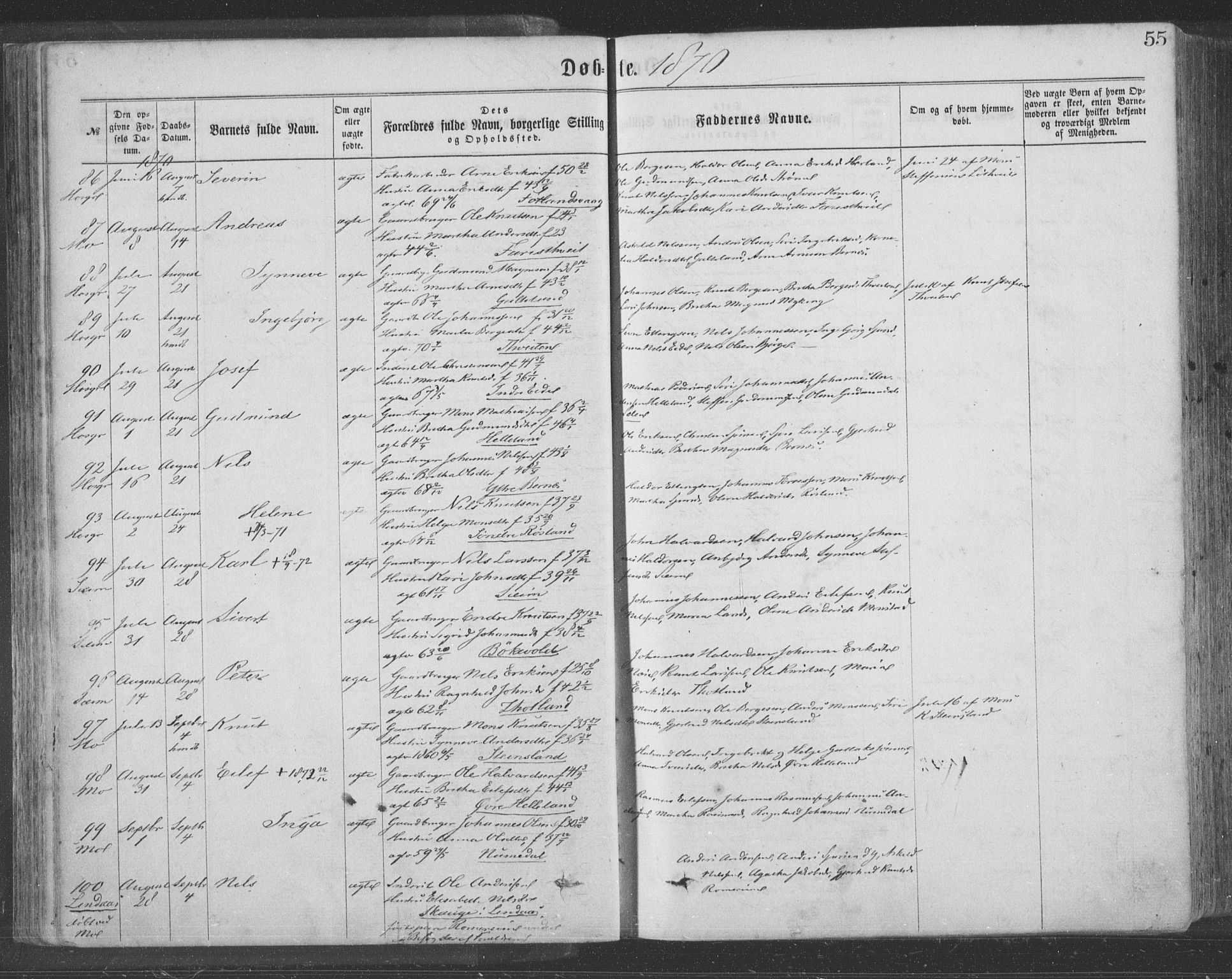 Hosanger sokneprestembete, SAB/A-75801/H/Haa: Parish register (official) no. A 9, 1864-1876, p. 55
