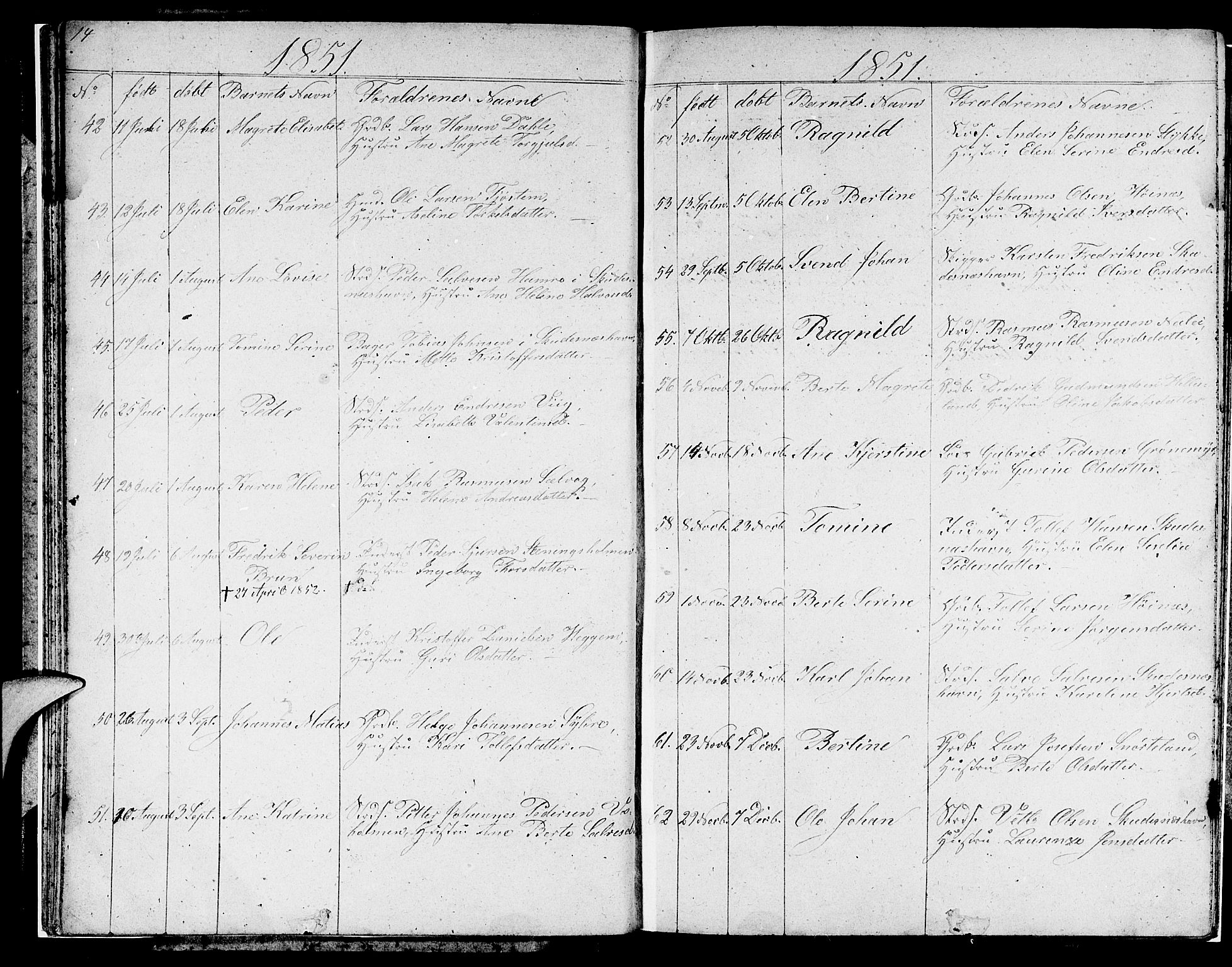 Skudenes sokneprestkontor, AV/SAST-A -101849/H/Ha/Hab/L0001: Parish register (copy) no. B 1, 1848-1864, p. 14