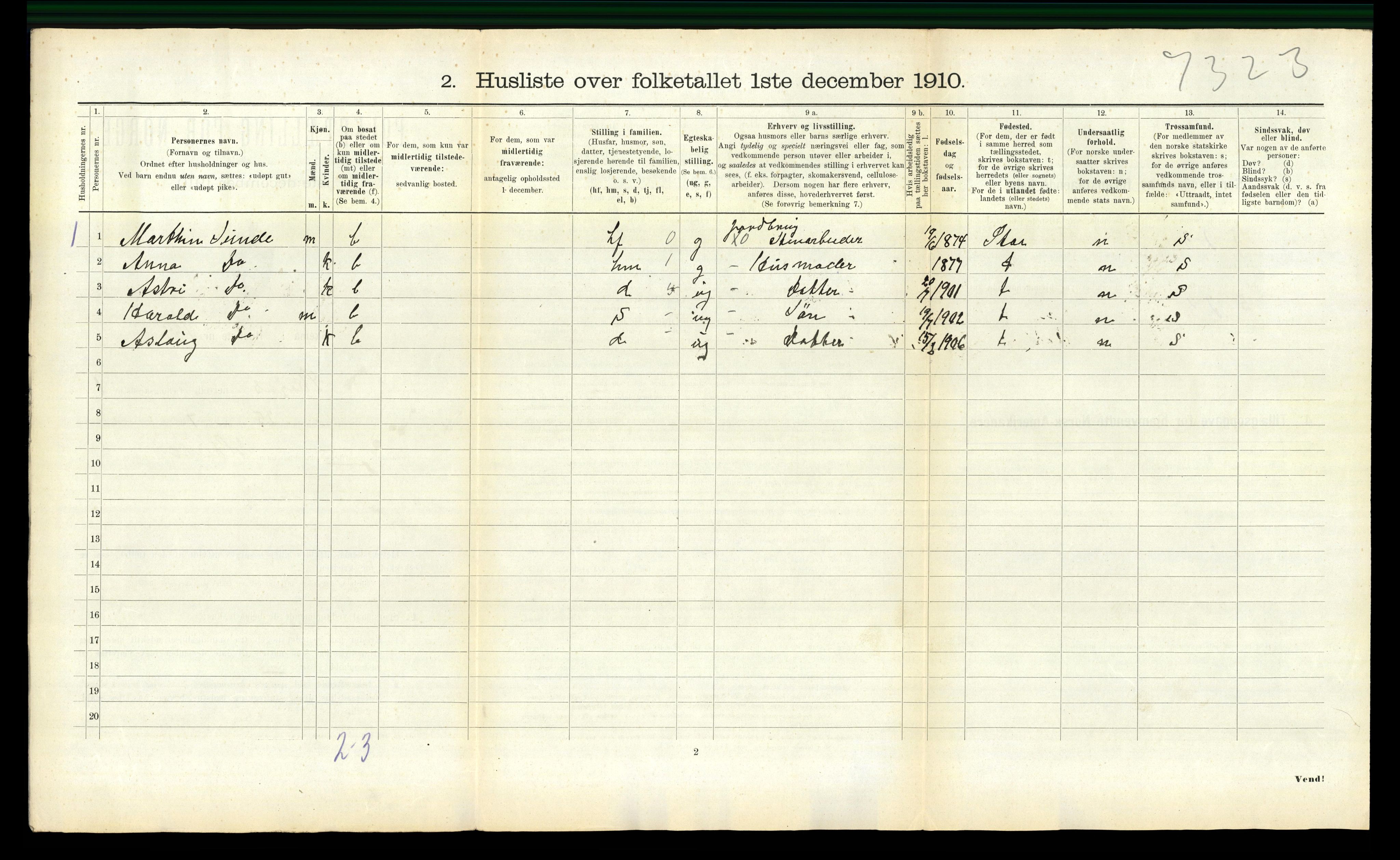 RA, 1910 census for Skogn, 1910, p. 315