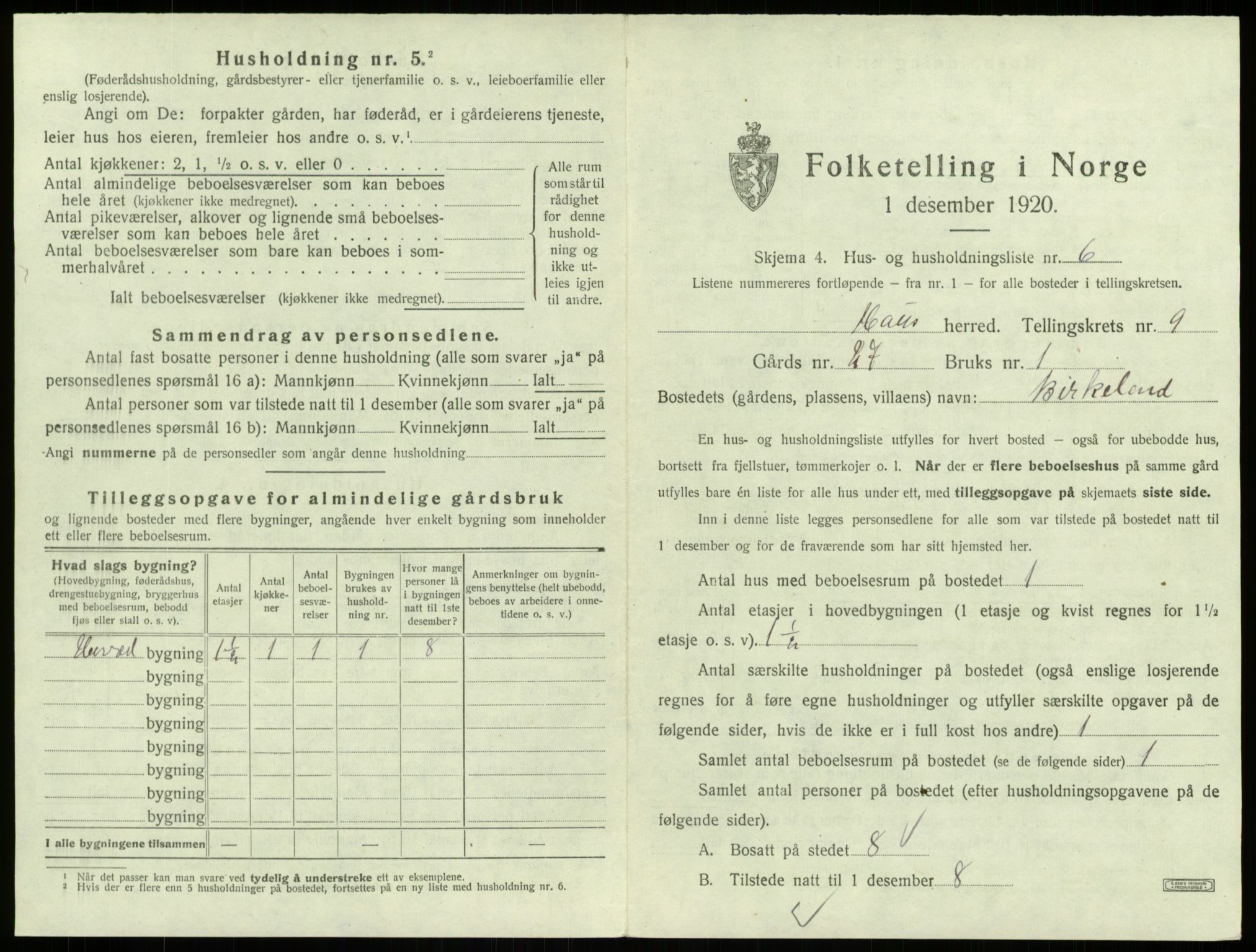 SAB, 1920 census for Haus, 1920, p. 653