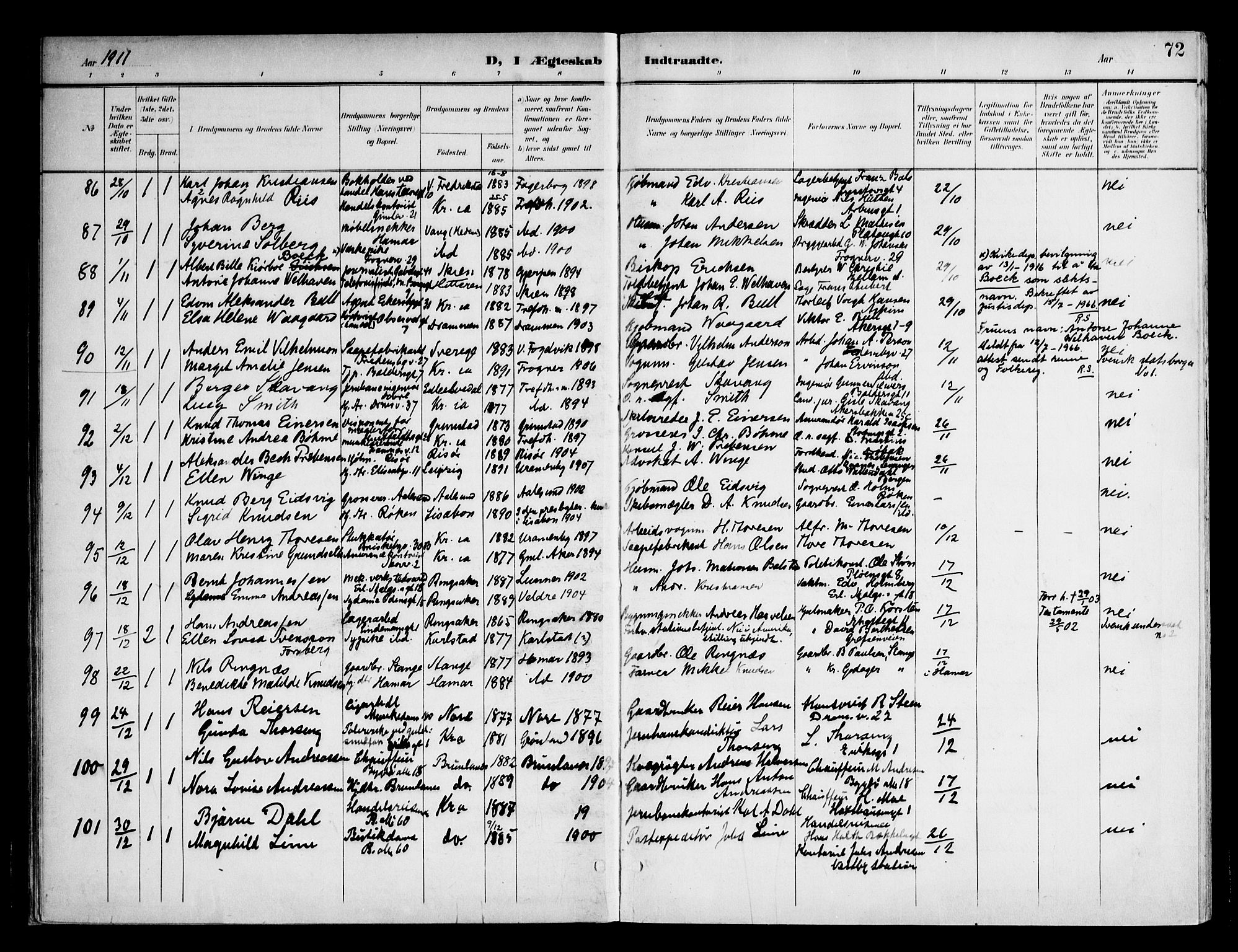 Frogner prestekontor Kirkebøker, AV/SAO-A-10886/F/Fa/L0003: Parish register (official) no. 3, 1898-1917, p. 72