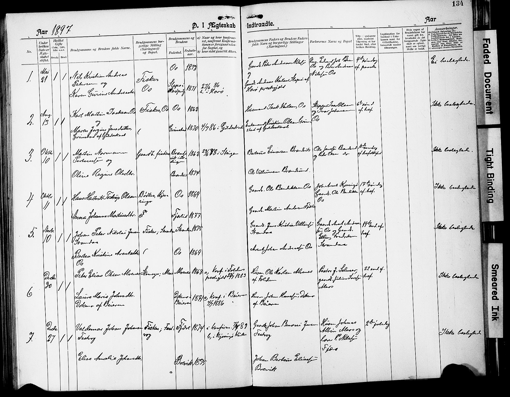 Ministerialprotokoller, klokkerbøker og fødselsregistre - Nordland, AV/SAT-A-1459/803/L0077: Parish register (copy) no. 803C04, 1897-1930, p. 134