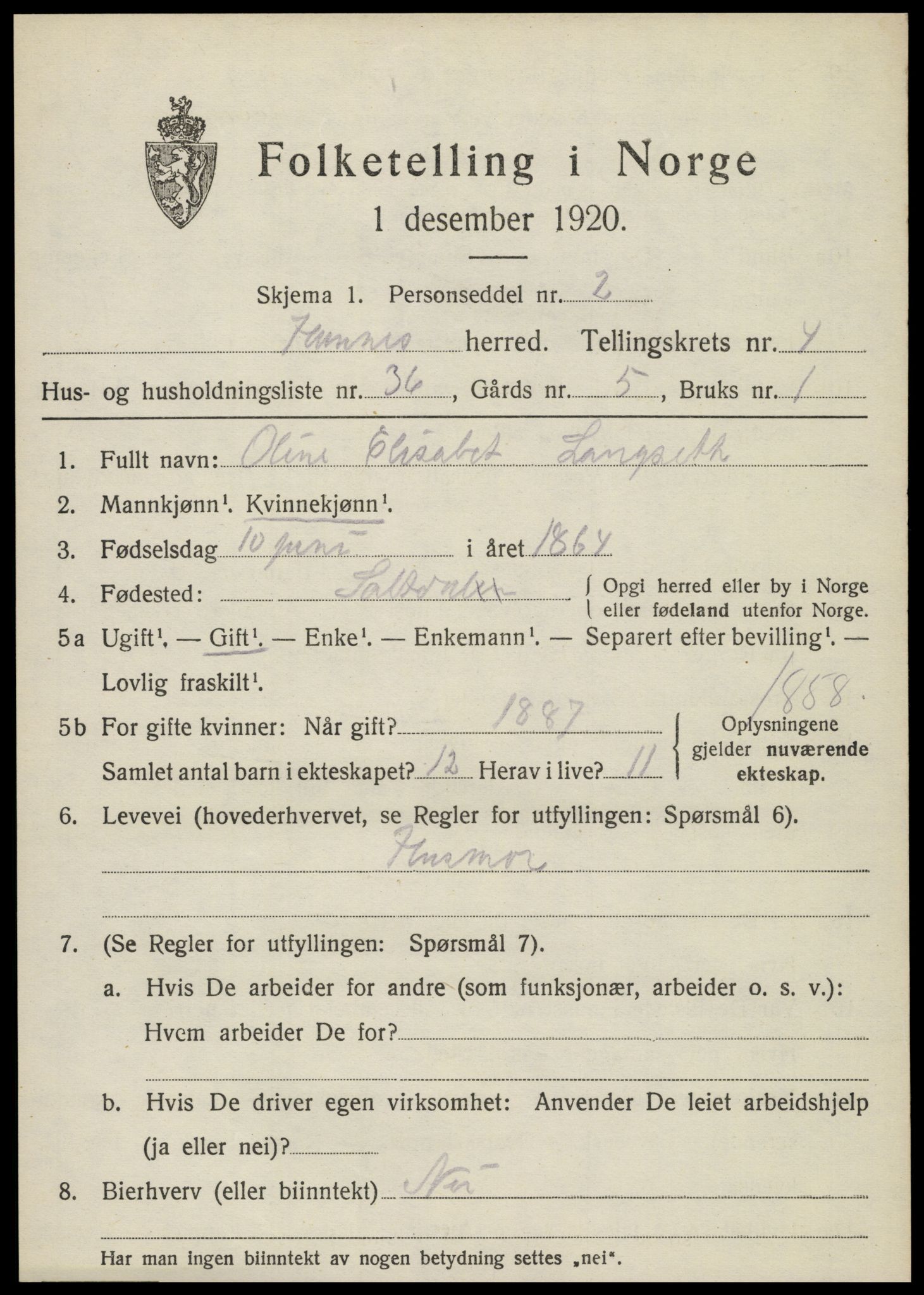 SAT, 1920 census for Hemnes, 1920, p. 5922