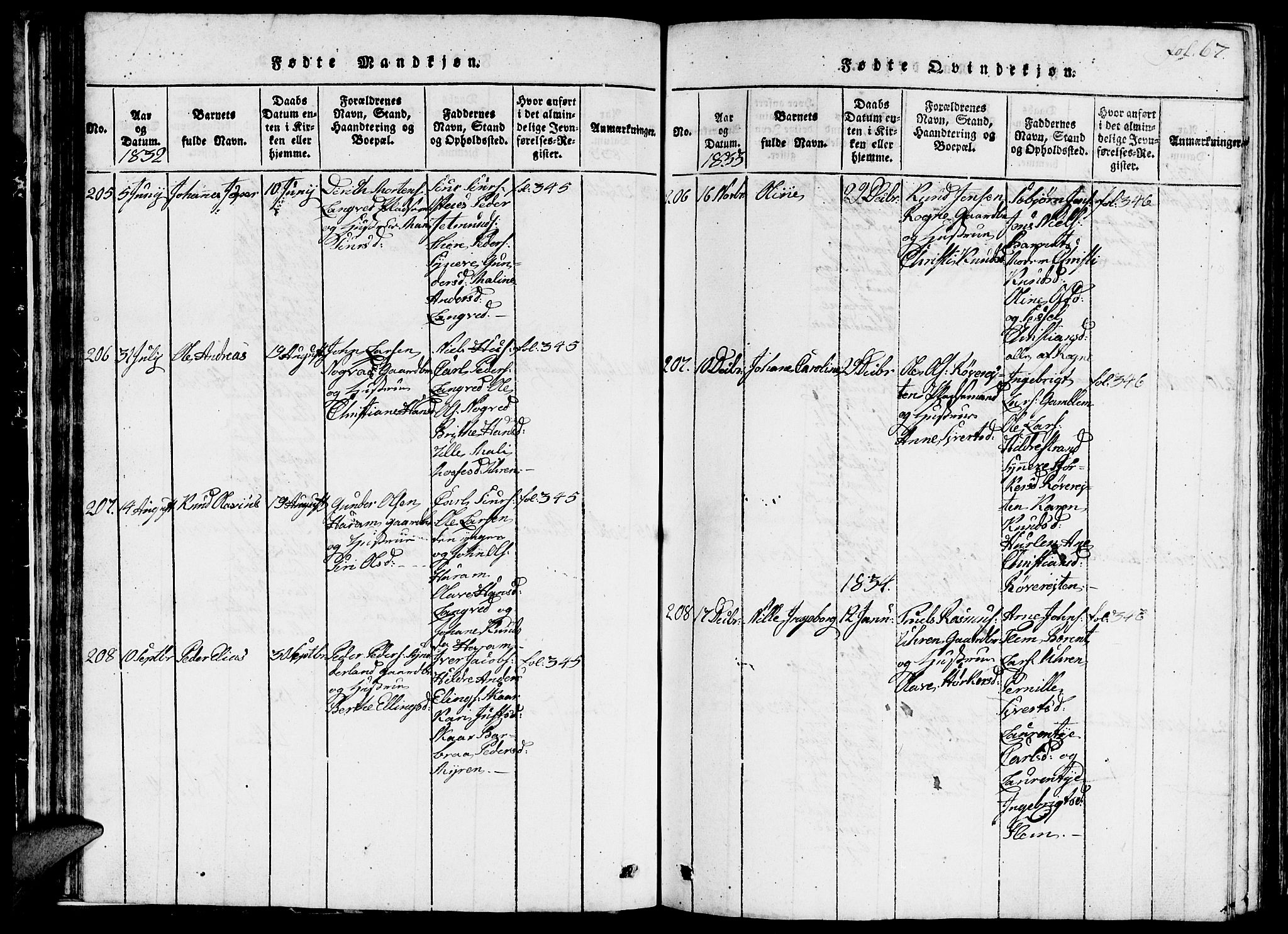 Ministerialprotokoller, klokkerbøker og fødselsregistre - Møre og Romsdal, SAT/A-1454/536/L0506: Parish register (copy) no. 536C01, 1818-1859, p. 67