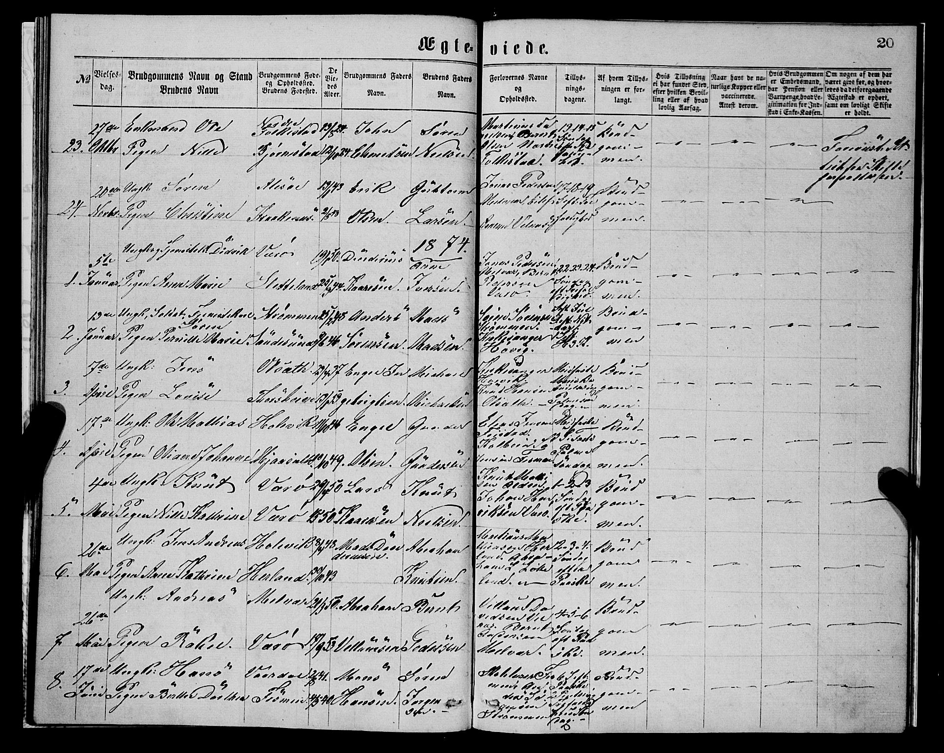 Askvoll sokneprestembete, AV/SAB-A-79501/H/Haa/Haaa/L0014: Parish register (official) no. A 14, 1868-1878, p. 20