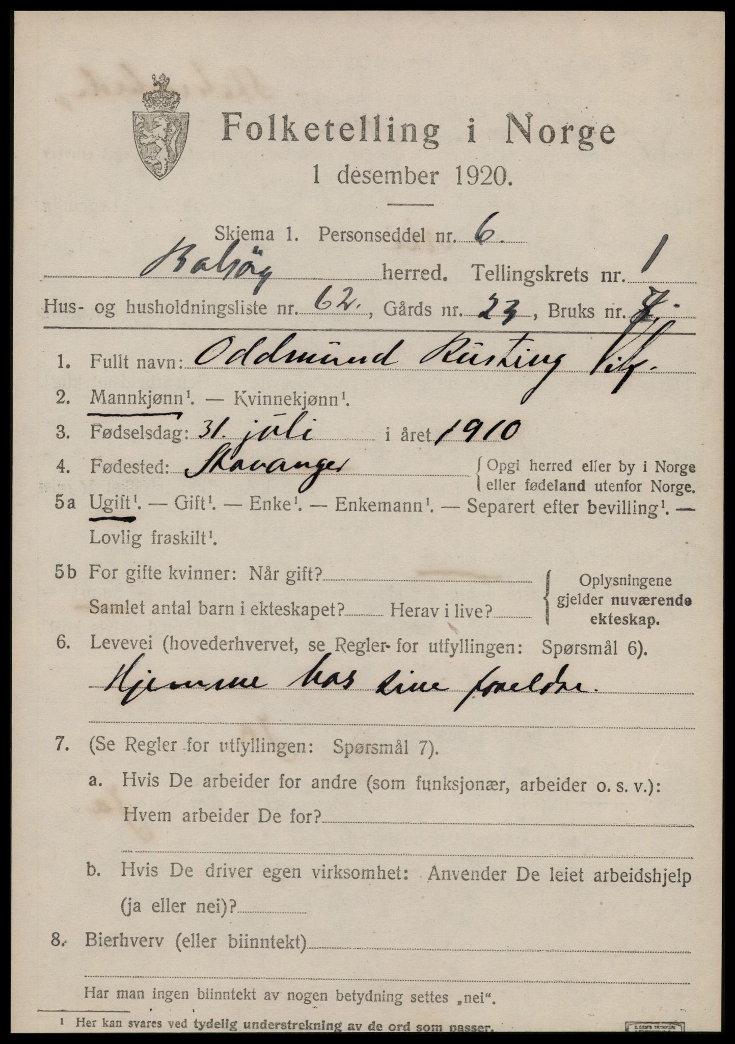 SAT, 1920 census for Bolsøy, 1920, p. 2683