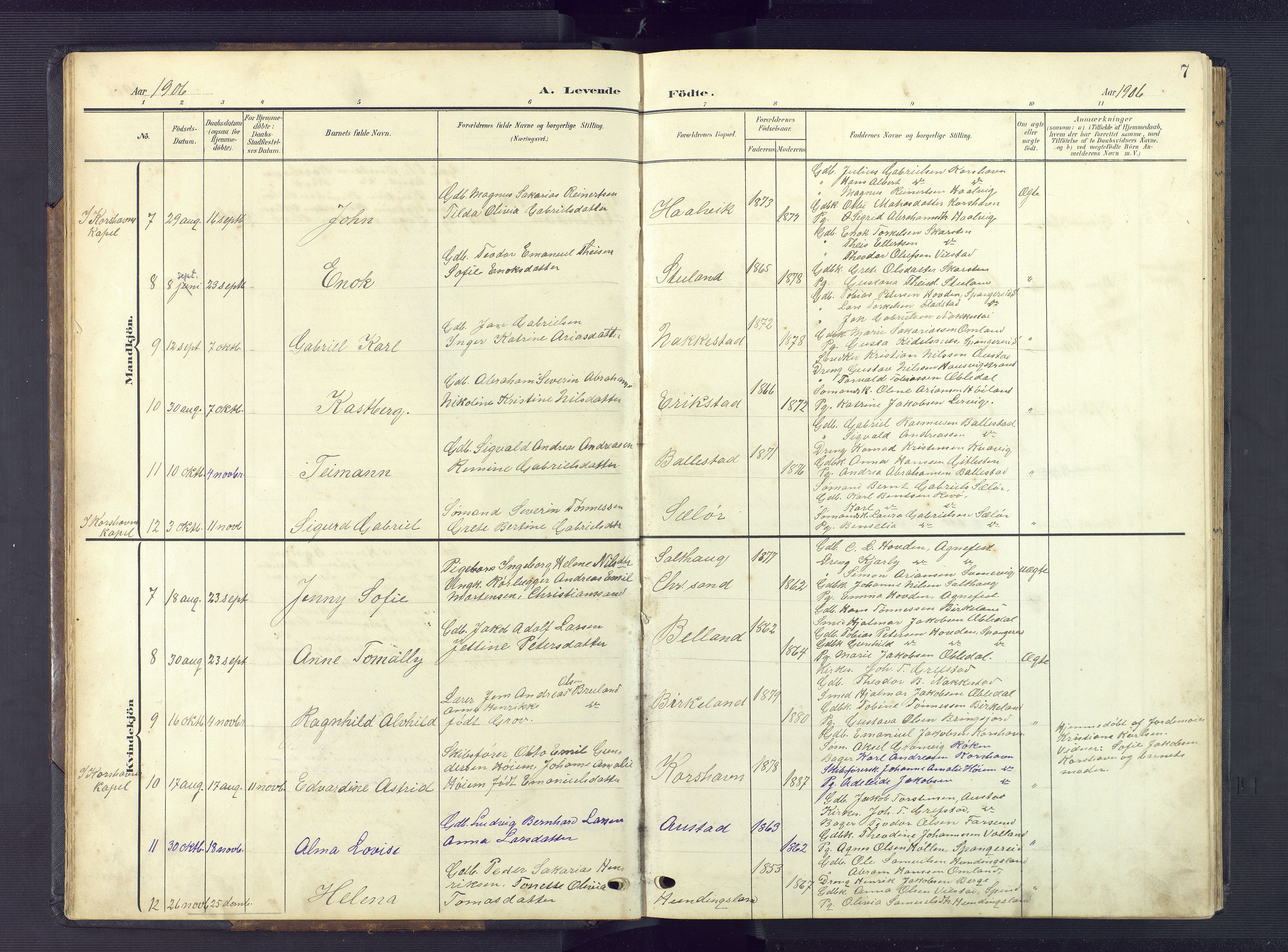 Lyngdal sokneprestkontor, AV/SAK-1111-0029/F/Fb/Fba/L0004: Parish register (copy) no. B 4, 1904-1950, p. 7