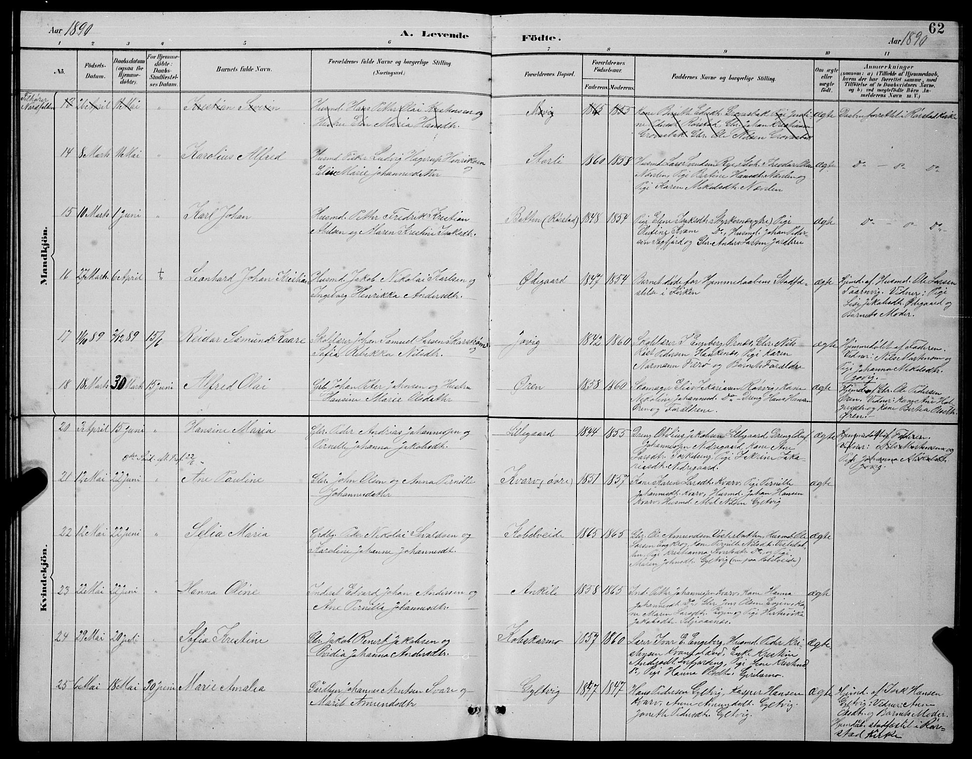 Ministerialprotokoller, klokkerbøker og fødselsregistre - Nordland, AV/SAT-A-1459/854/L0785: Parish register (copy) no. 854C01, 1883-1891, p. 62