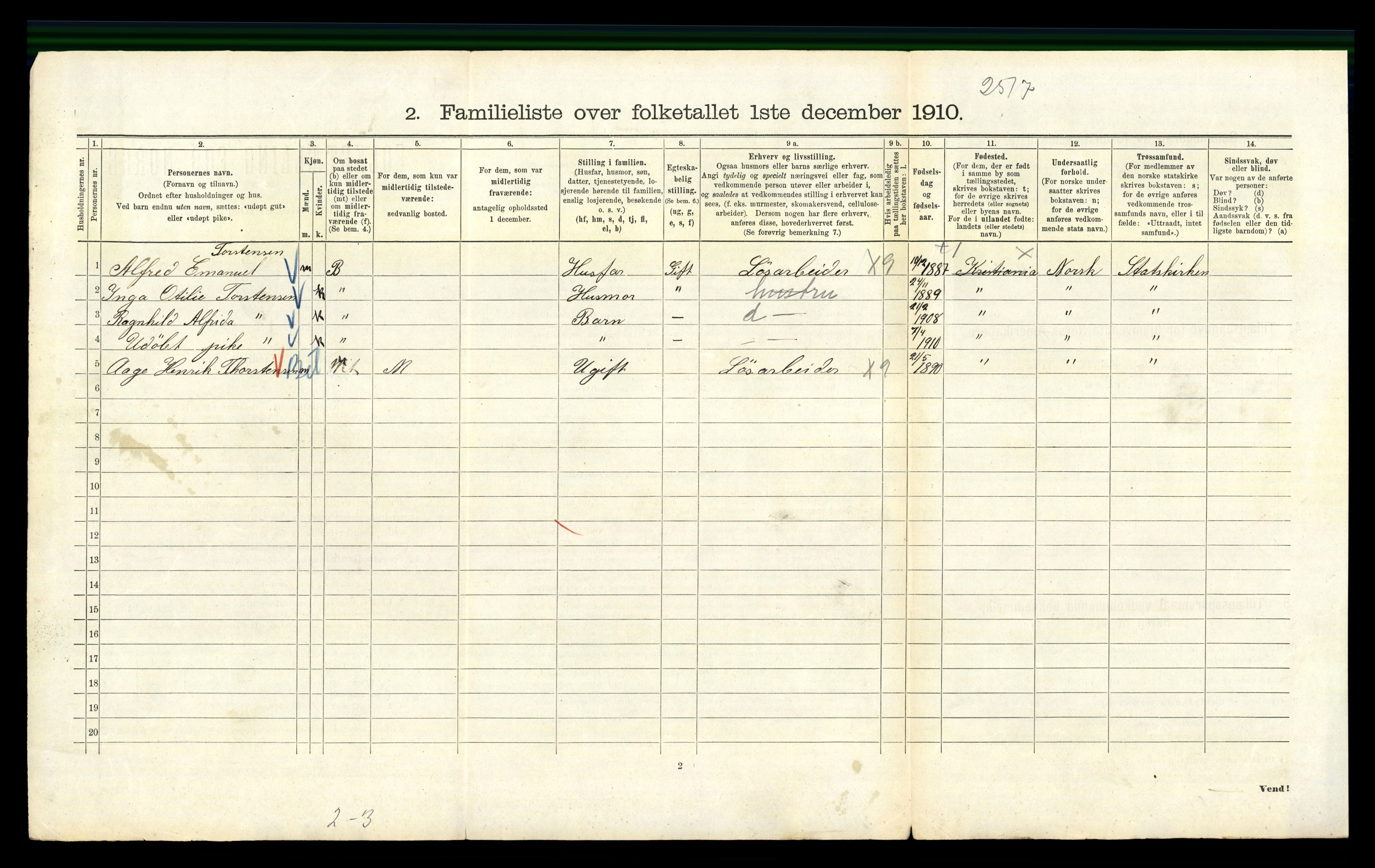 RA, 1910 census for Kristiania, 1910, p. 50122