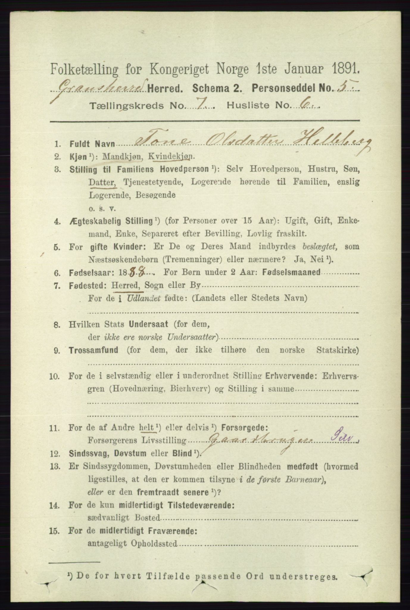 RA, 1891 census for 0824 Gransherad, 1891, p. 1240