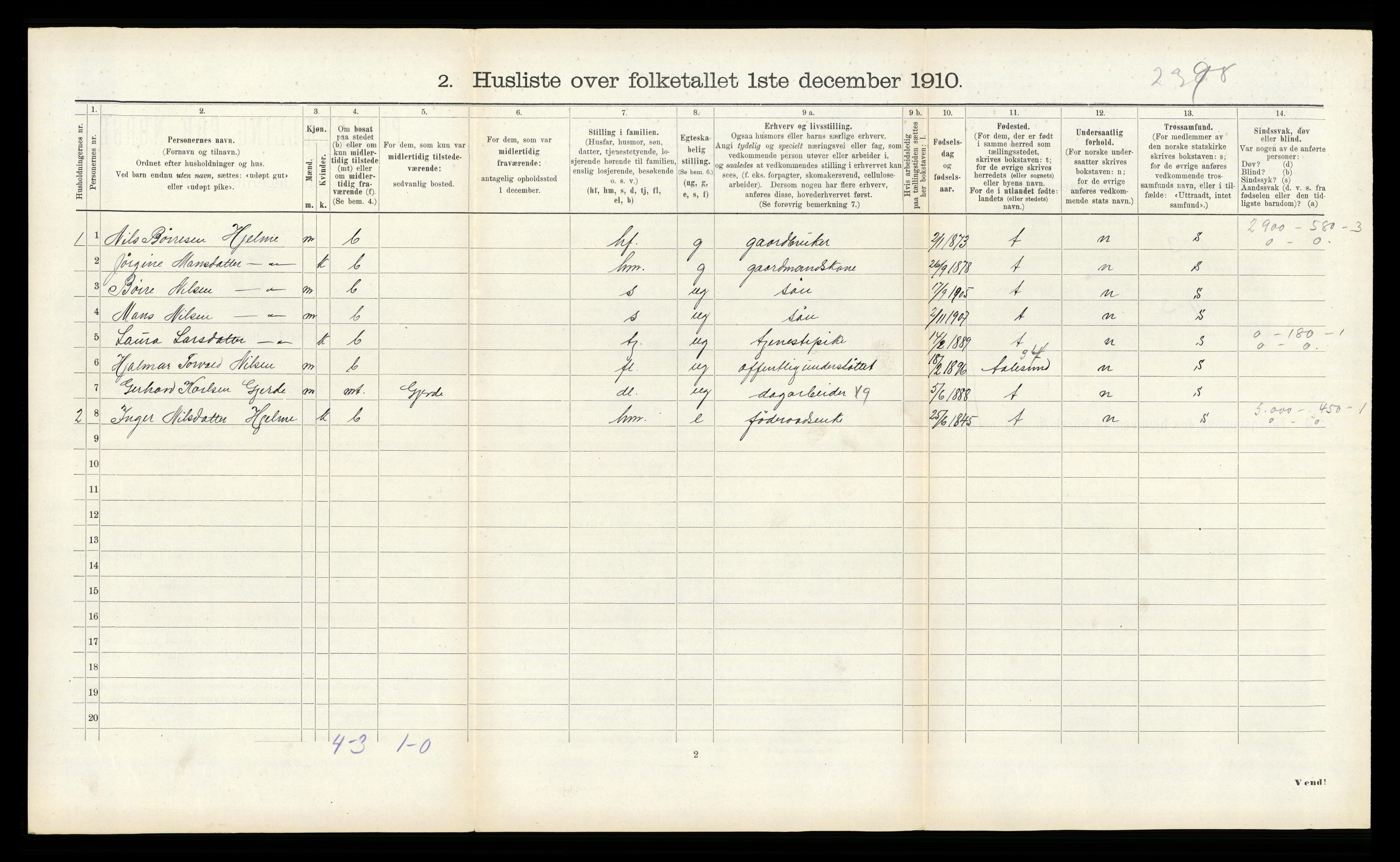 RA, 1910 census for Norddal, 1910, p. 312