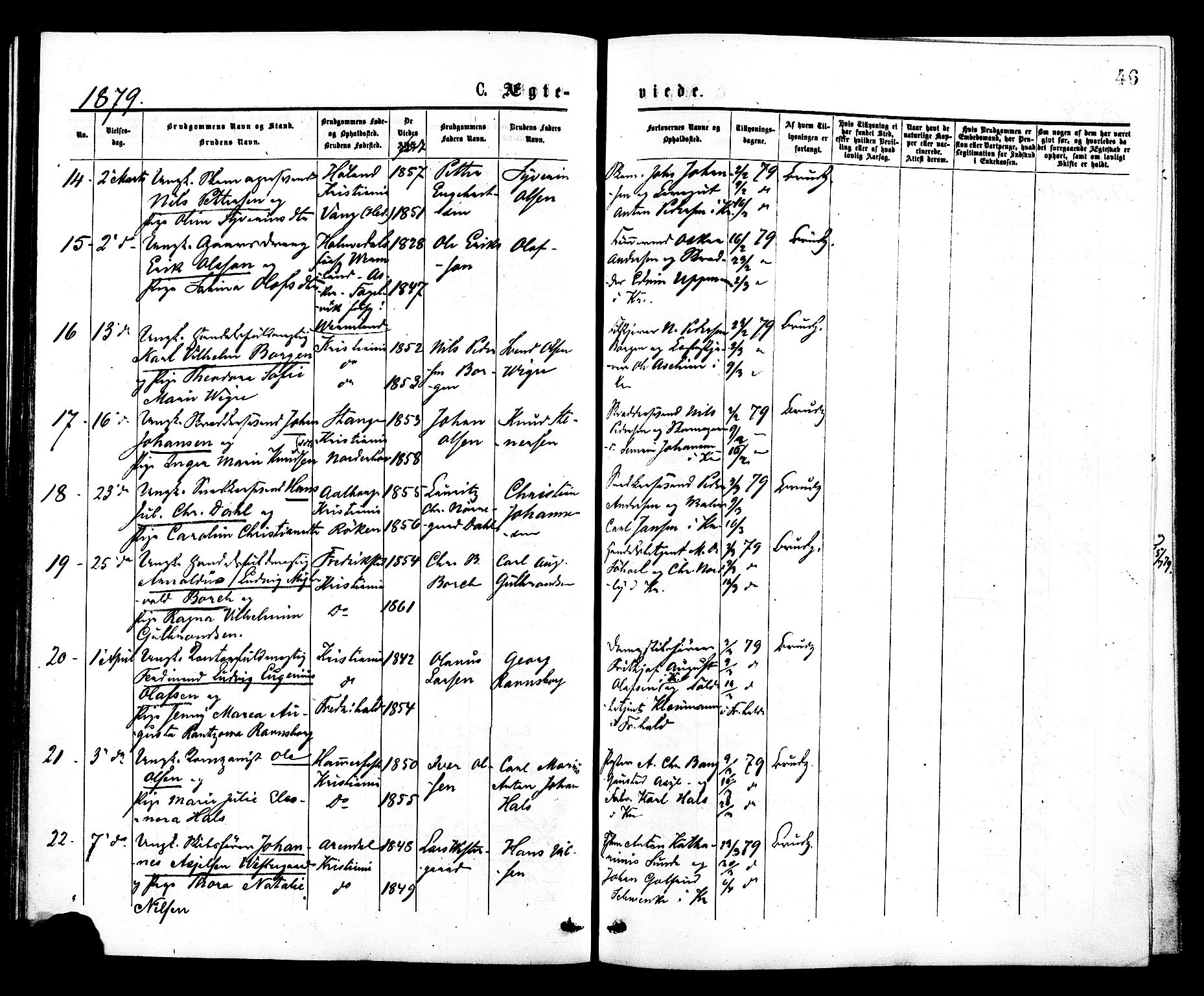 Johannes prestekontor Kirkebøker, AV/SAO-A-10852/F/Fa/L0002: Parish register (official) no. 2, 1875-1882, p. 46