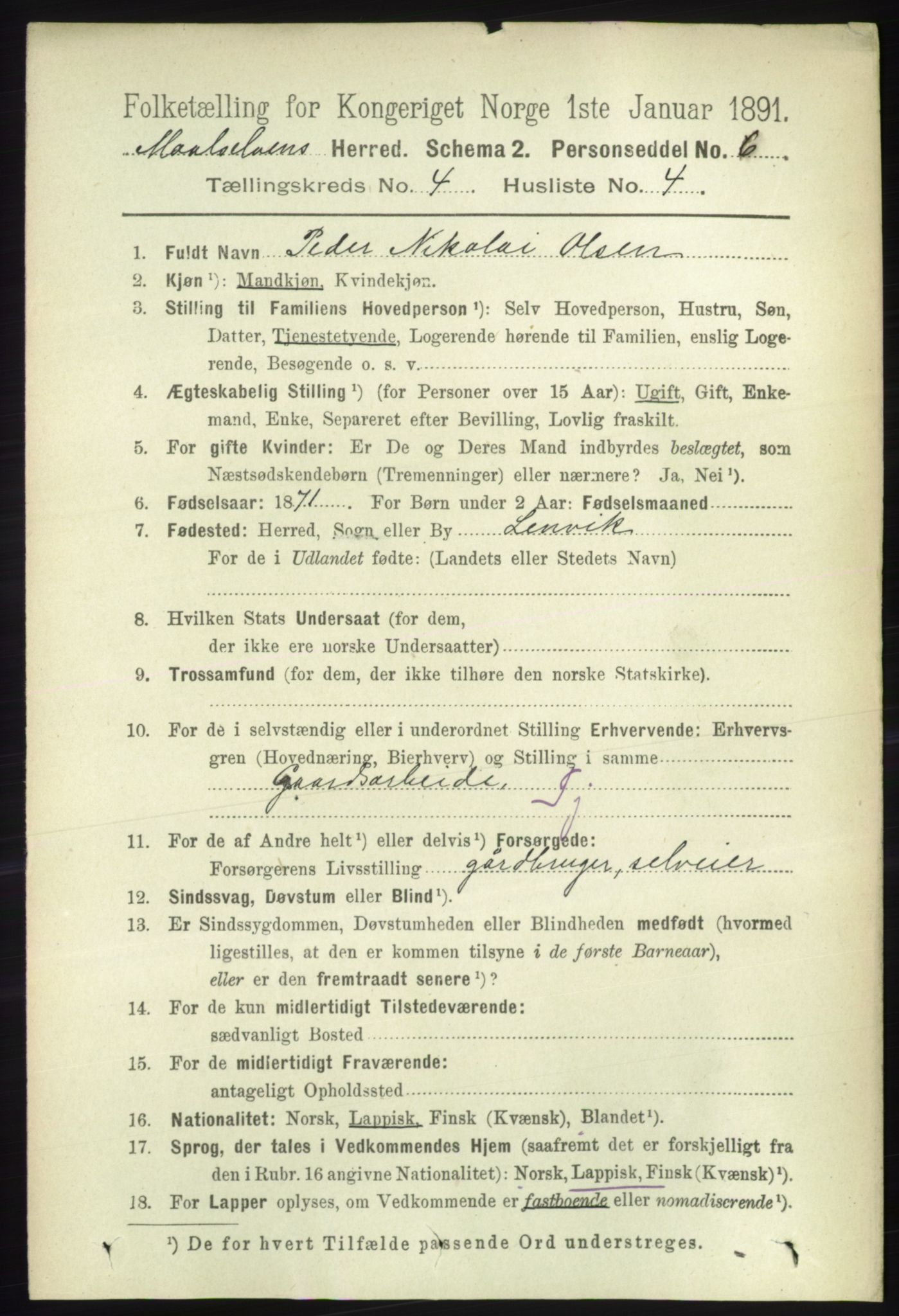 RA, 1891 census for 1924 Målselv, 1891, p. 1108