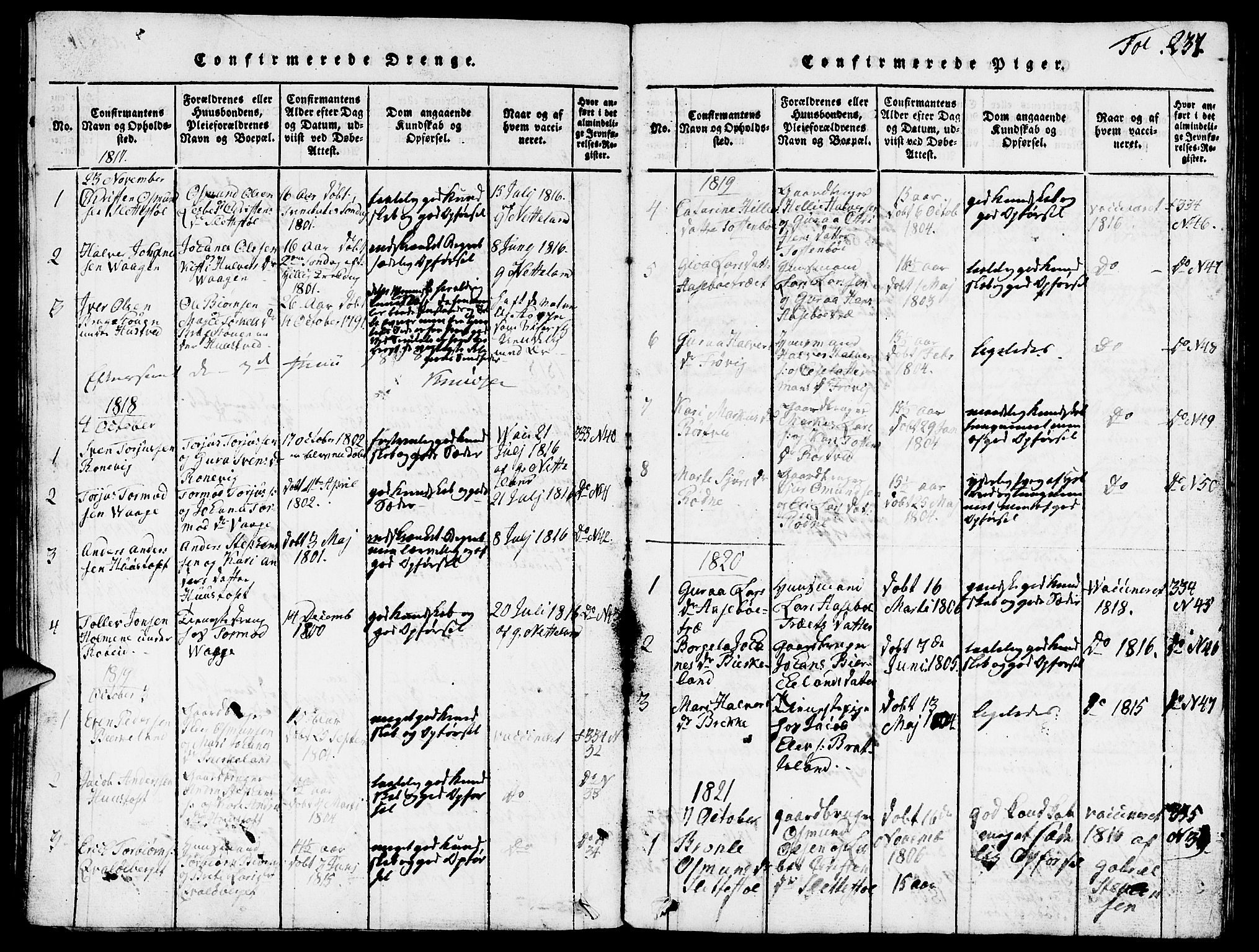 Vikedal sokneprestkontor, SAST/A-101840/01/V: Parish register (copy) no. B 3, 1816-1867, p. 237