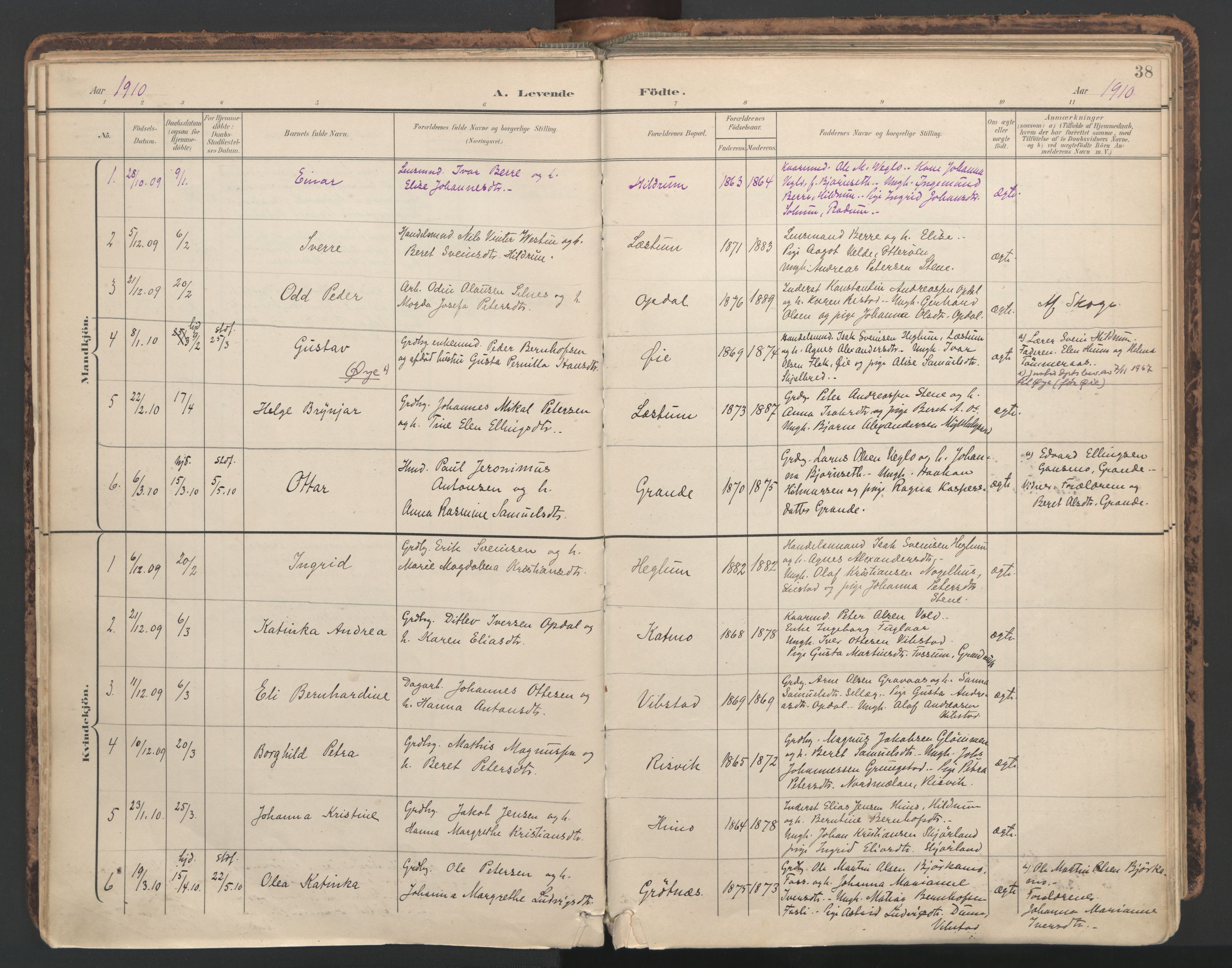Ministerialprotokoller, klokkerbøker og fødselsregistre - Nord-Trøndelag, SAT/A-1458/764/L0556: Parish register (official) no. 764A11, 1897-1924, p. 38
