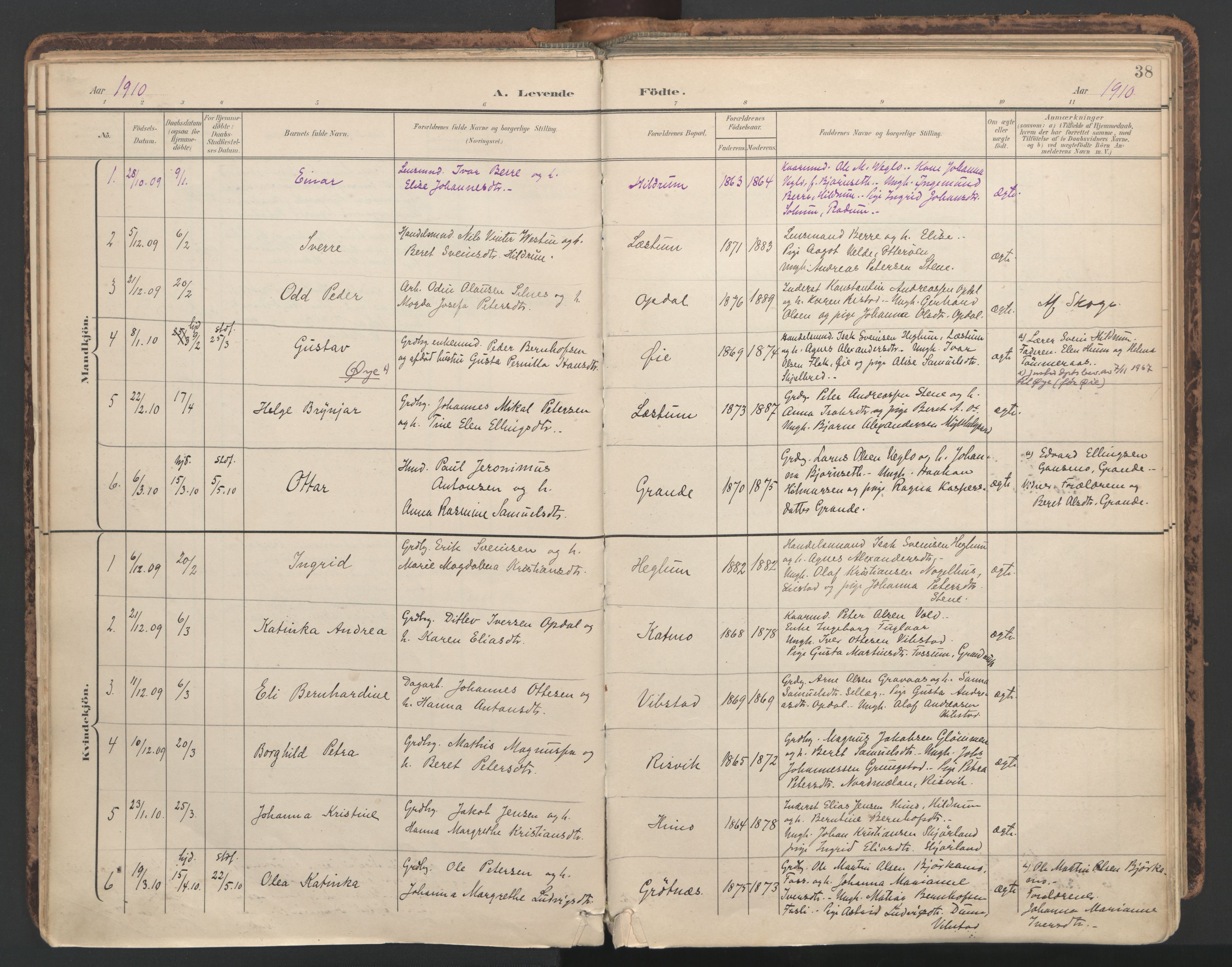 Ministerialprotokoller, klokkerbøker og fødselsregistre - Nord-Trøndelag, AV/SAT-A-1458/764/L0556: Parish register (official) no. 764A11, 1897-1924, p. 38