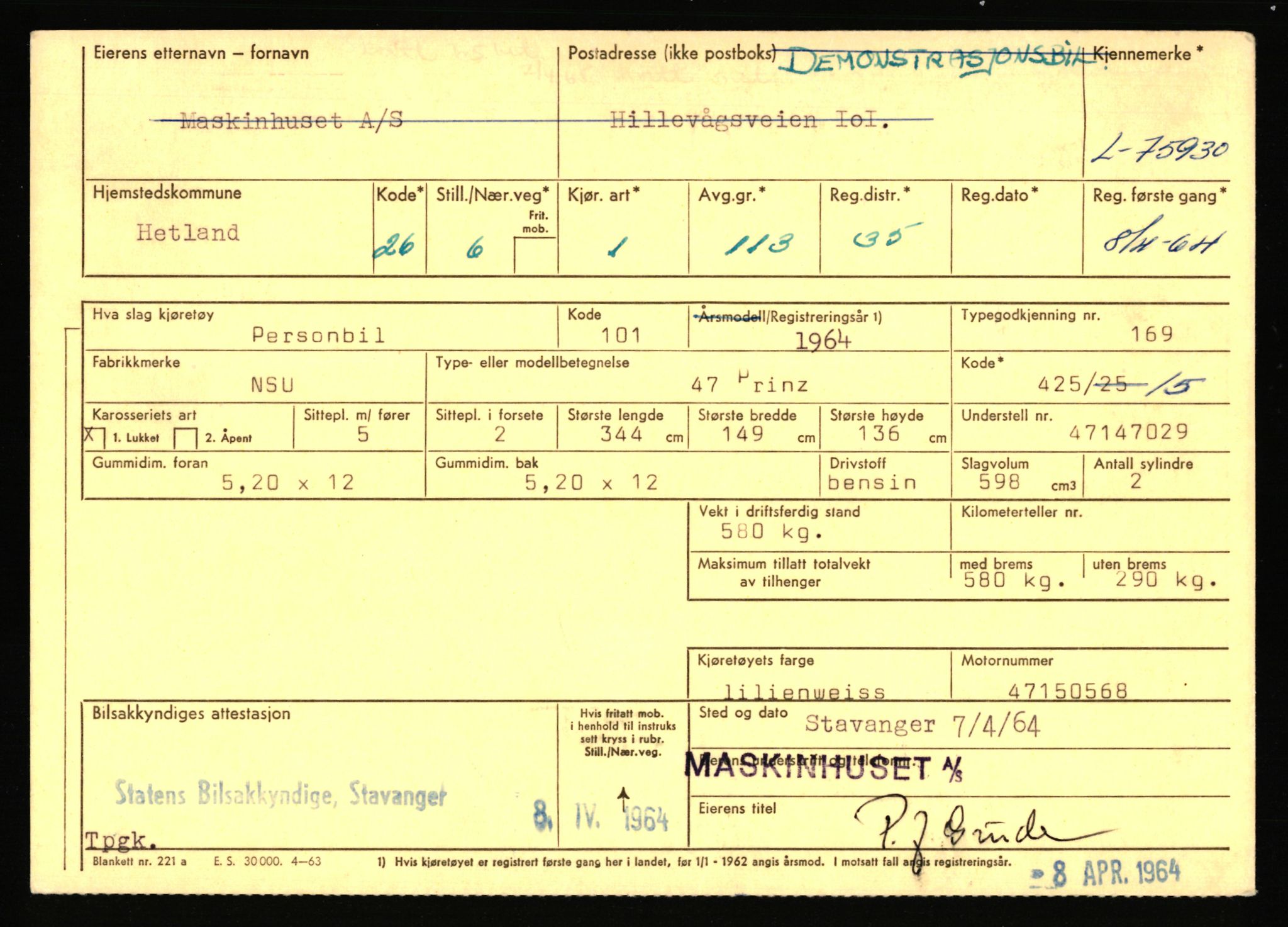 Stavanger trafikkstasjon, SAST/A-101942/0/F/L0068: L-75000 - L-76799, 1930-1971, p. 1157