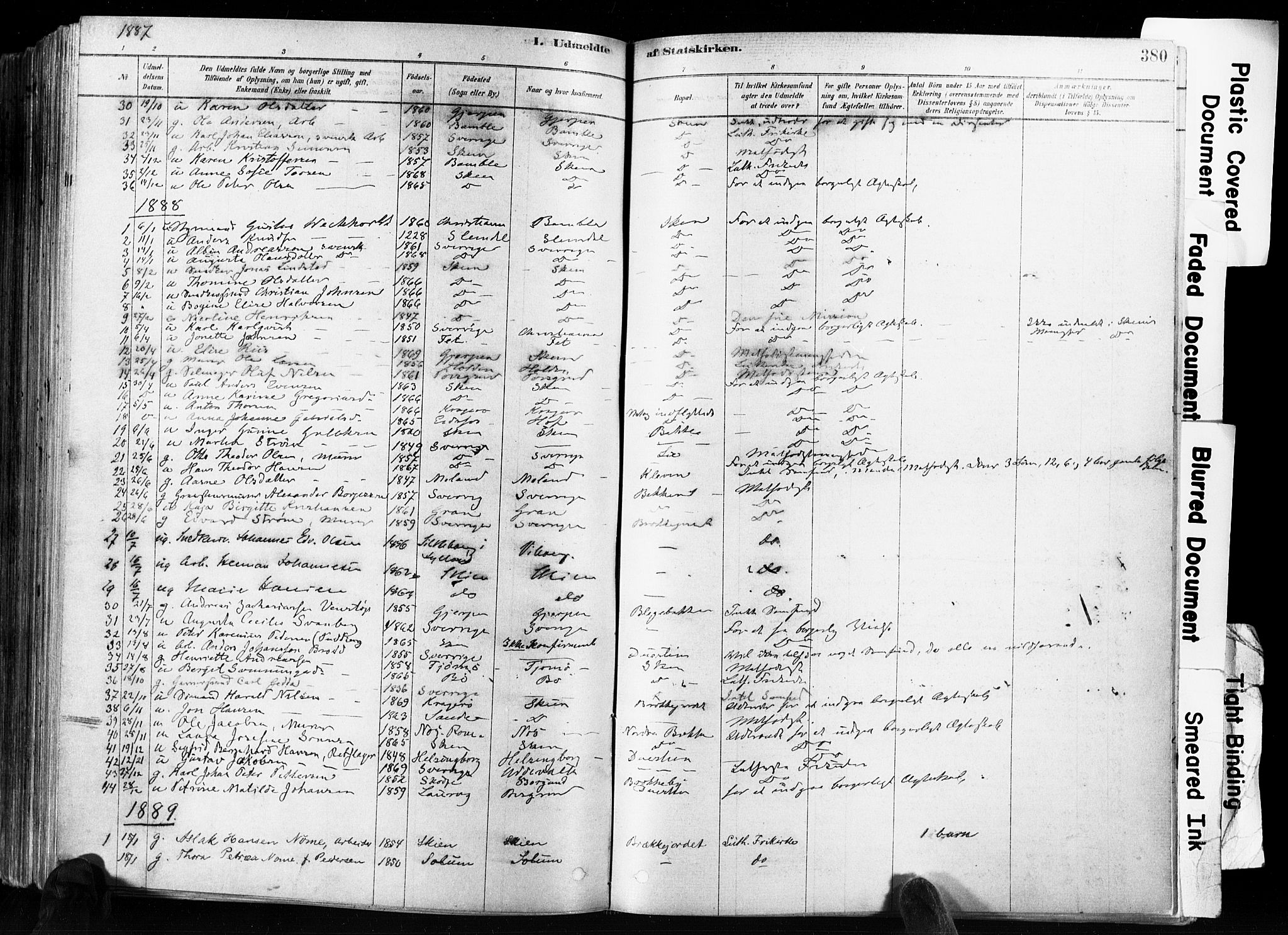 Skien kirkebøker, SAKO/A-302/F/Fa/L0009: Parish register (official) no. 9, 1878-1890, p. 380