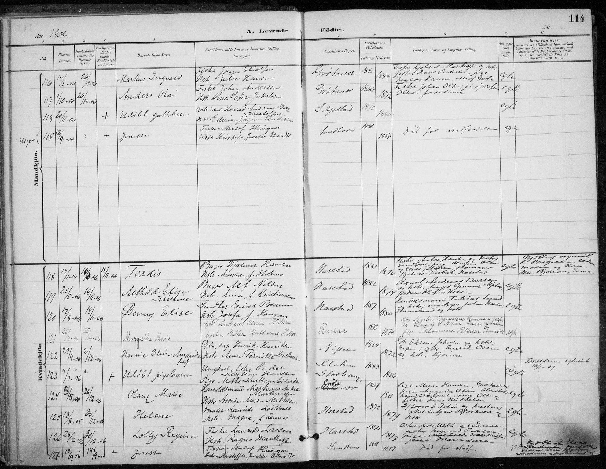 Trondenes sokneprestkontor, AV/SATØ-S-1319/H/Ha/L0017kirke: Parish register (official) no. 17, 1899-1908, p. 114