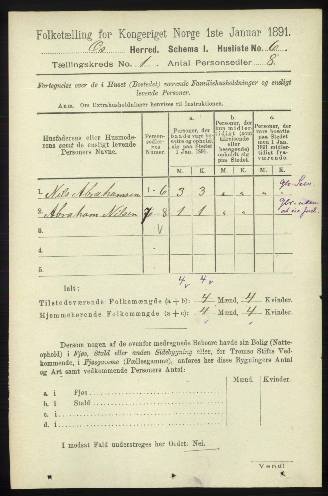 RA, 1891 census for 1243 Os, 1891, p. 41