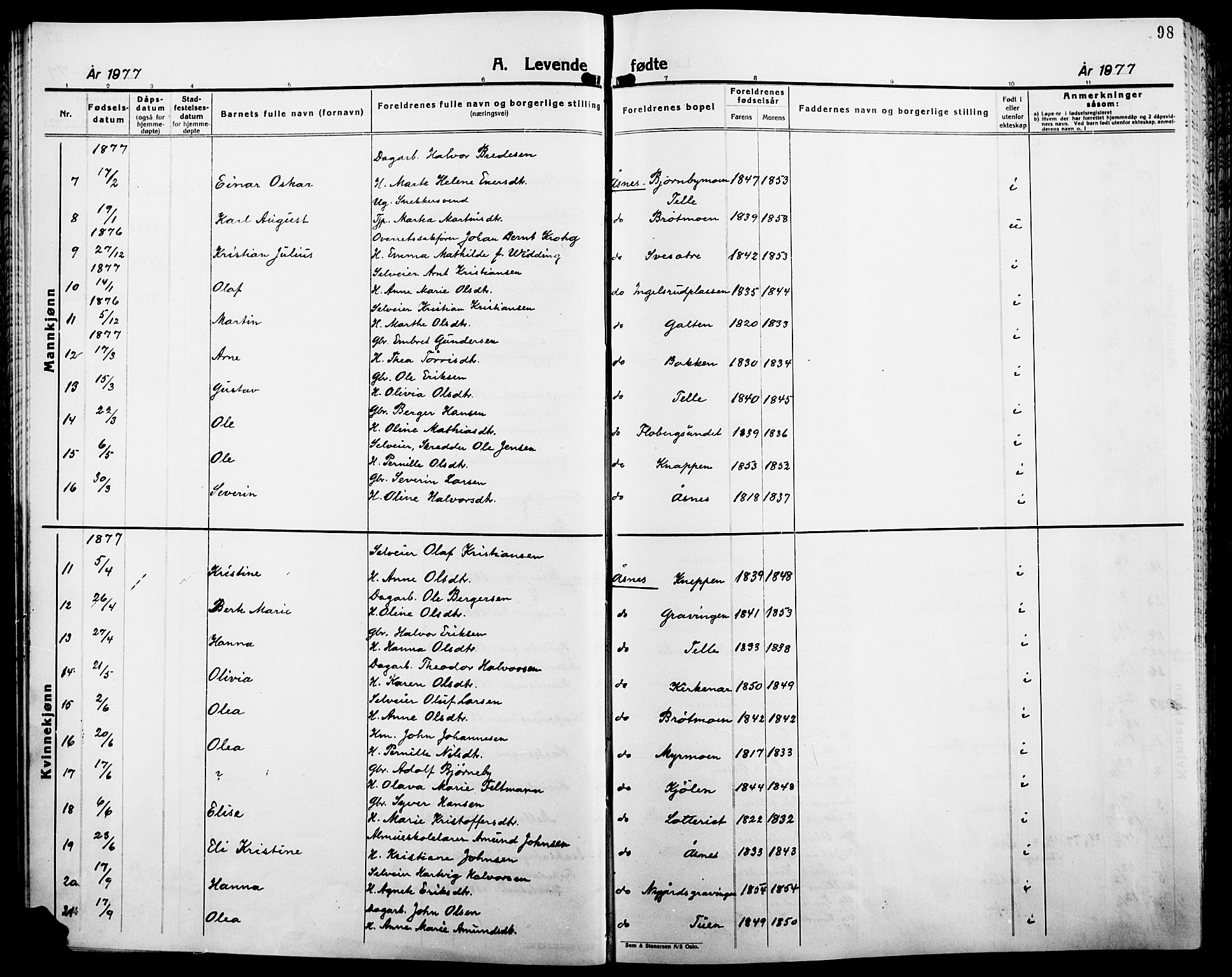 Åsnes prestekontor, AV/SAH-PREST-042/H/Ha/Haa/L0000B: Parish register (official), 1870-1889, p. 98