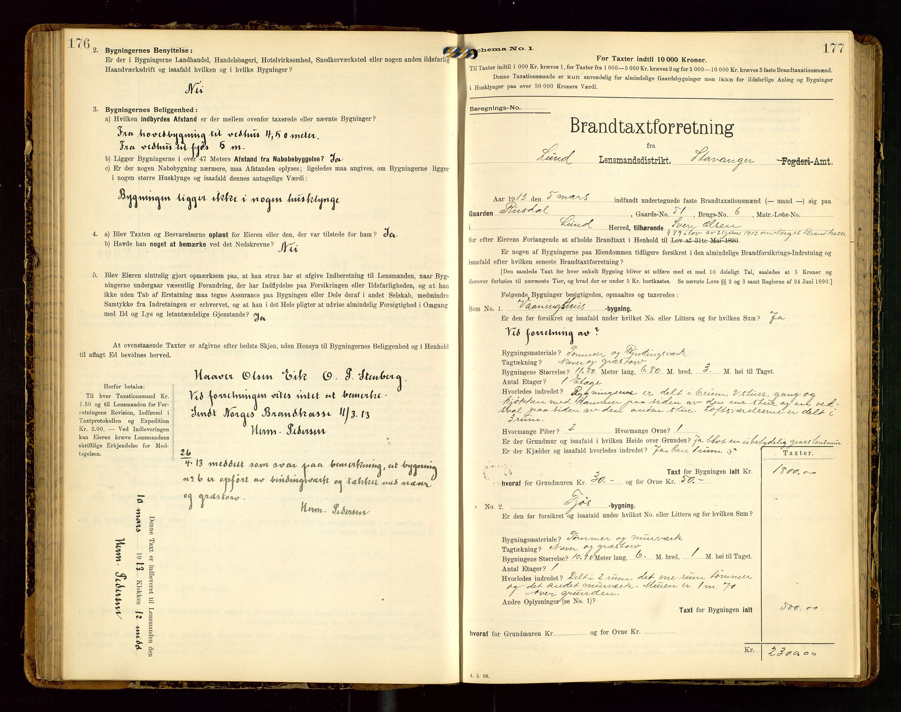 Lund lensmannskontor, AV/SAST-A-100303/Gob/L0002: "Brandtakstprotokol", 1908-1918, p. 176-177