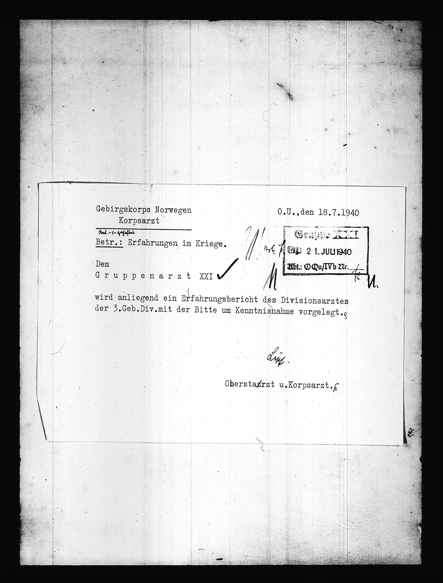 Documents Section, RA/RAFA-2200/V/L0086: Amerikansk mikrofilm "Captured German Documents".
Box No. 725.  FKA jnr. 601/1954., 1940, p. 281