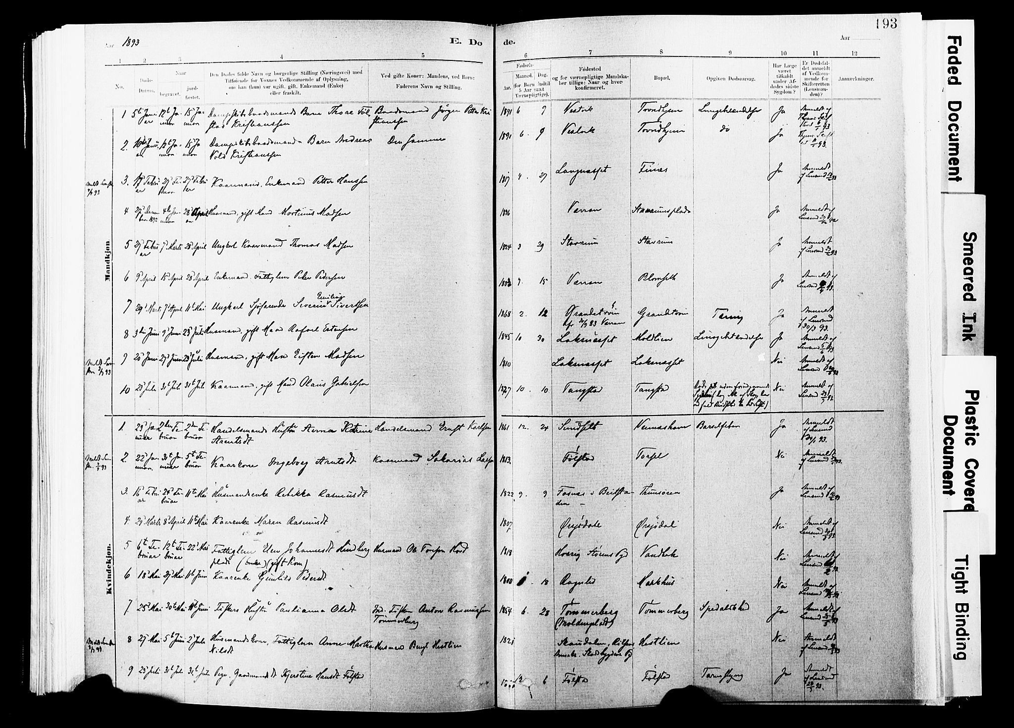 Ministerialprotokoller, klokkerbøker og fødselsregistre - Nord-Trøndelag, SAT/A-1458/744/L0420: Parish register (official) no. 744A04, 1882-1904, p. 193