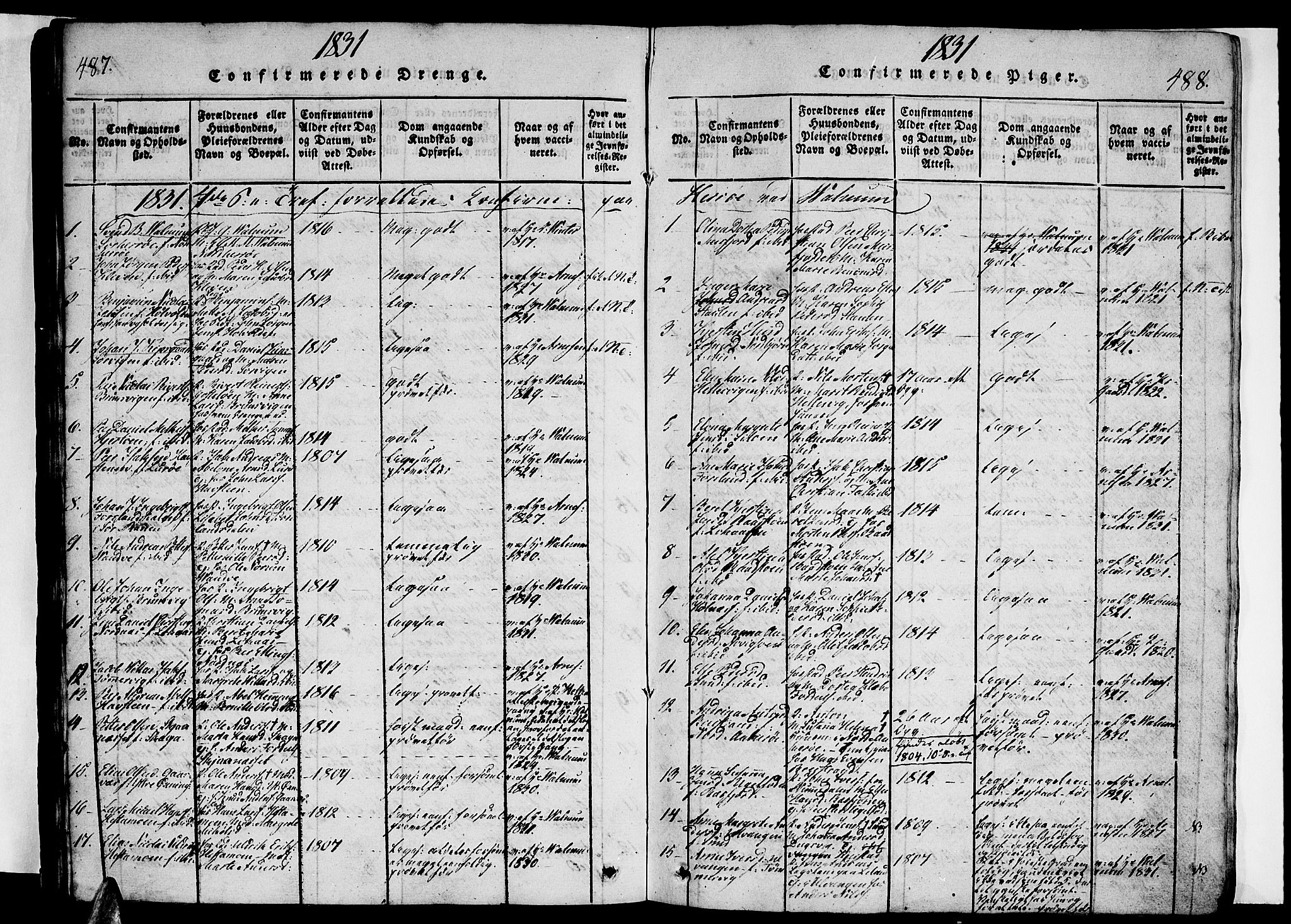 Ministerialprotokoller, klokkerbøker og fødselsregistre - Nordland, AV/SAT-A-1459/834/L0510: Parish register (copy) no. 834C01, 1820-1847, p. 487-488