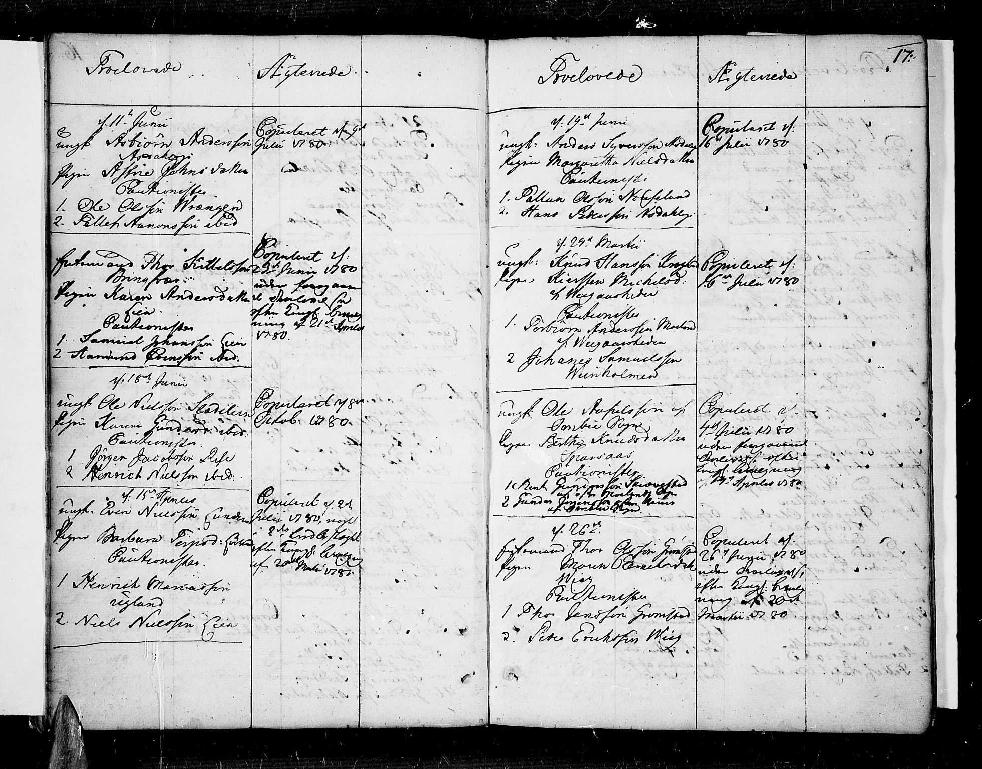 Øyestad sokneprestkontor, SAK/1111-0049/F/Fa/L0009: Parish register (official) no. A 9, 1778-1808, p. 17