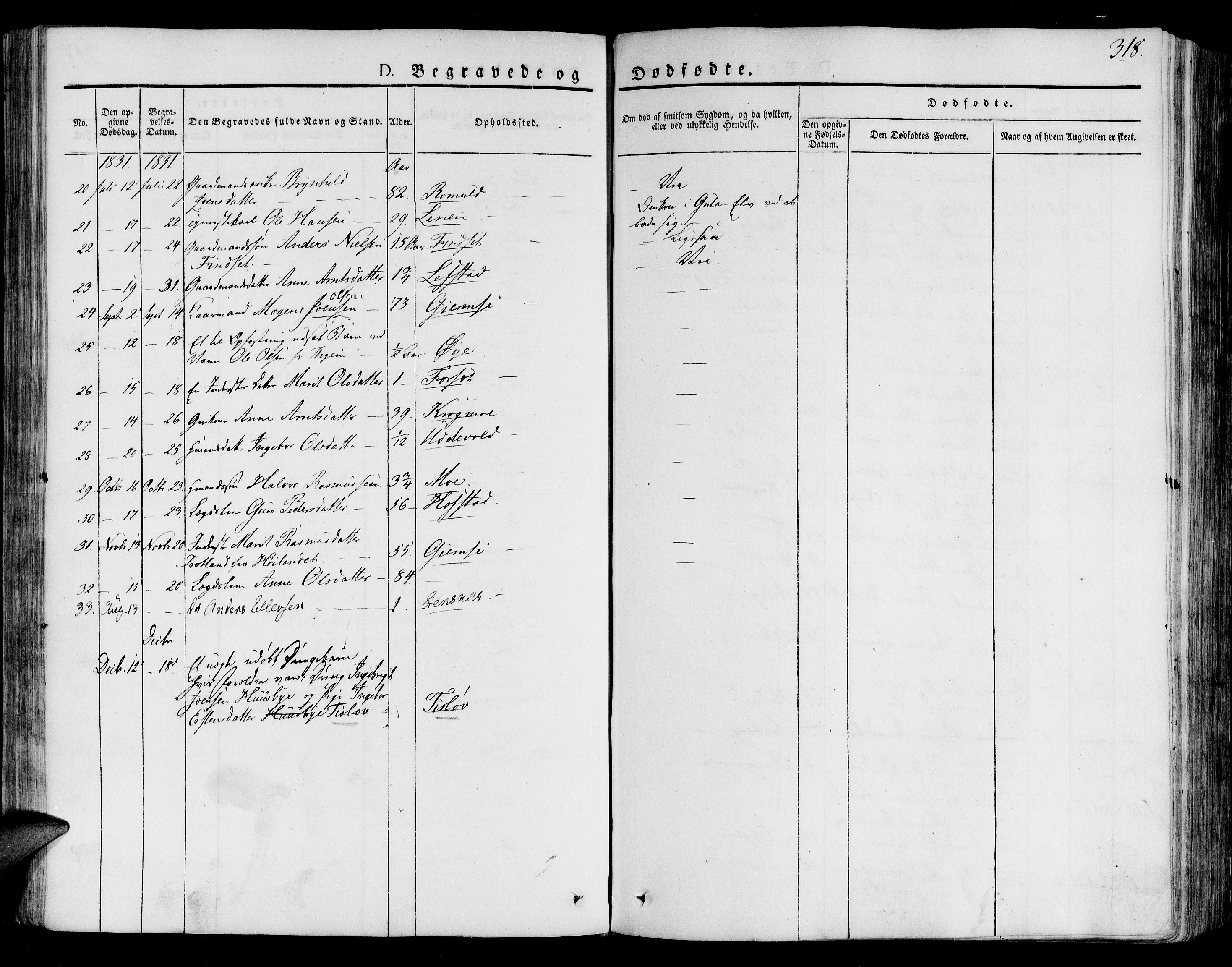 Ministerialprotokoller, klokkerbøker og fødselsregistre - Sør-Trøndelag, SAT/A-1456/691/L1070: Parish register (official) no. 691A05 /1, 1826-1841, p. 318