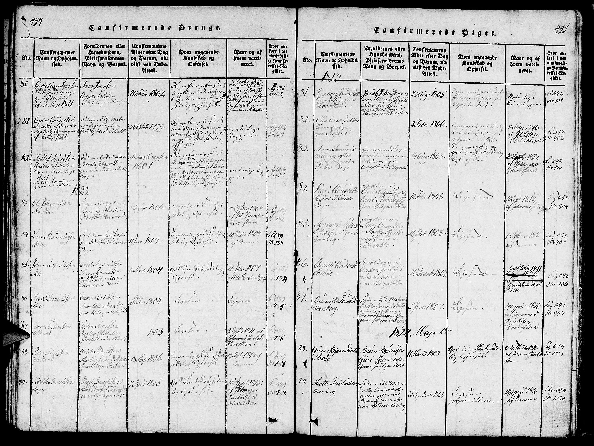 Rennesøy sokneprestkontor, AV/SAST-A -101827/H/Ha/Haa/L0004: Parish register (official) no. A 4, 1816-1837, p. 494-495