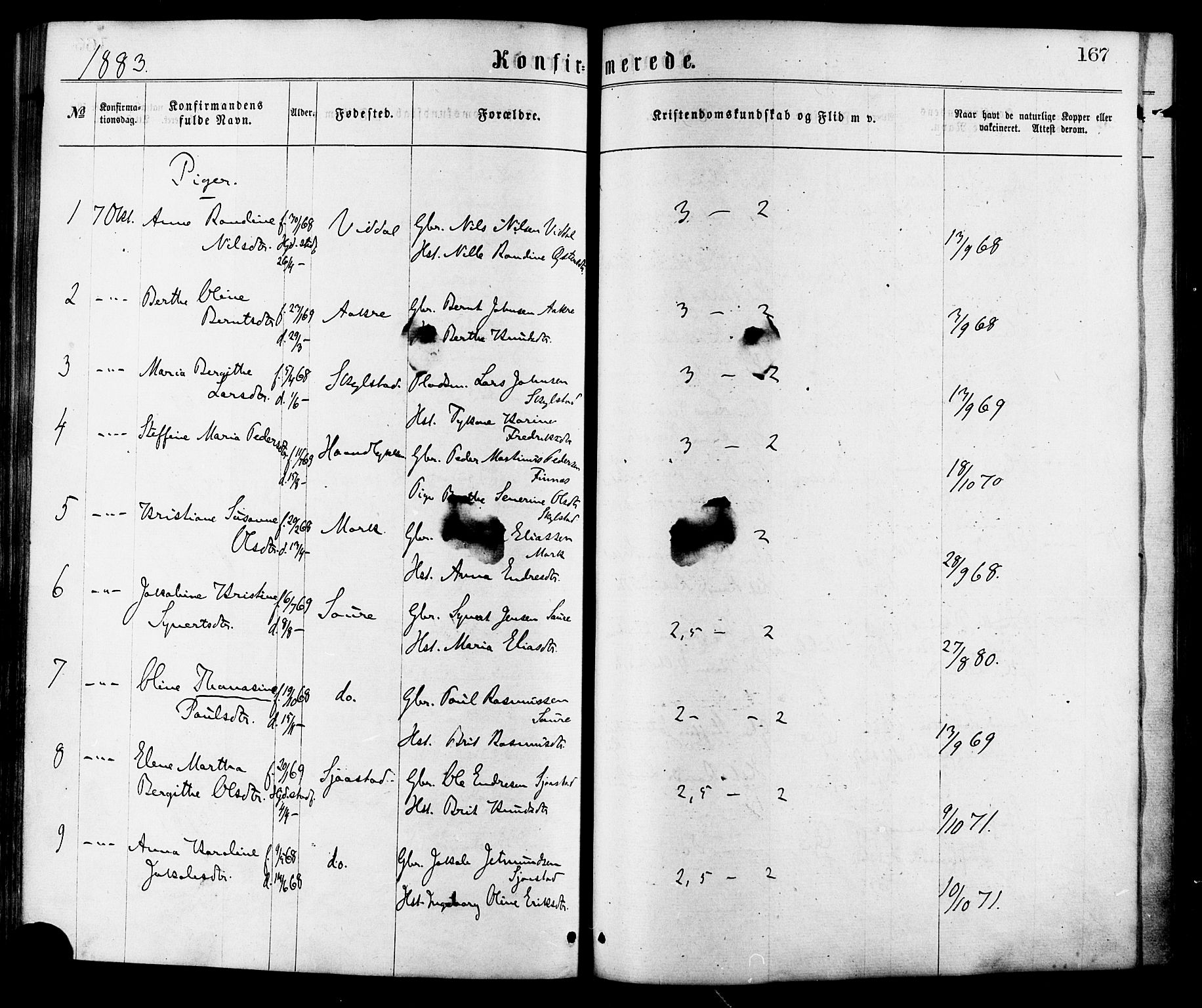 Ministerialprotokoller, klokkerbøker og fødselsregistre - Møre og Romsdal, AV/SAT-A-1454/515/L0210: Parish register (official) no. 515A06, 1868-1885, p. 167