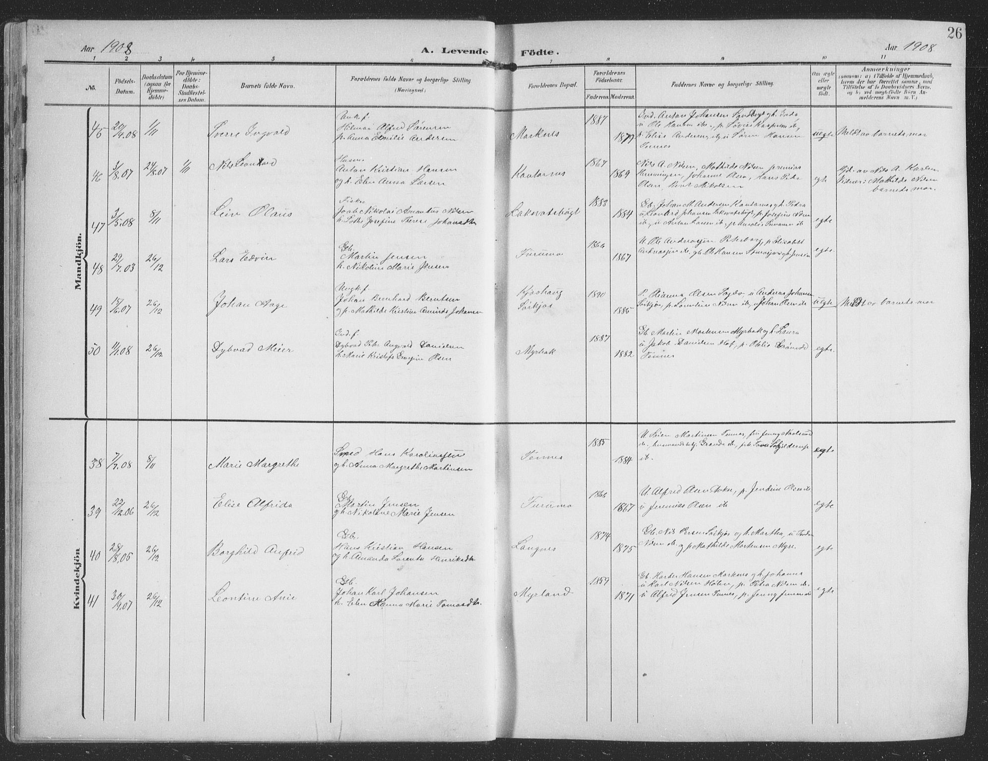 Balsfjord sokneprestembete, AV/SATØ-S-1303/G/Ga/L0009klokker: Parish register (copy) no. 9, 1906-1920, p. 26