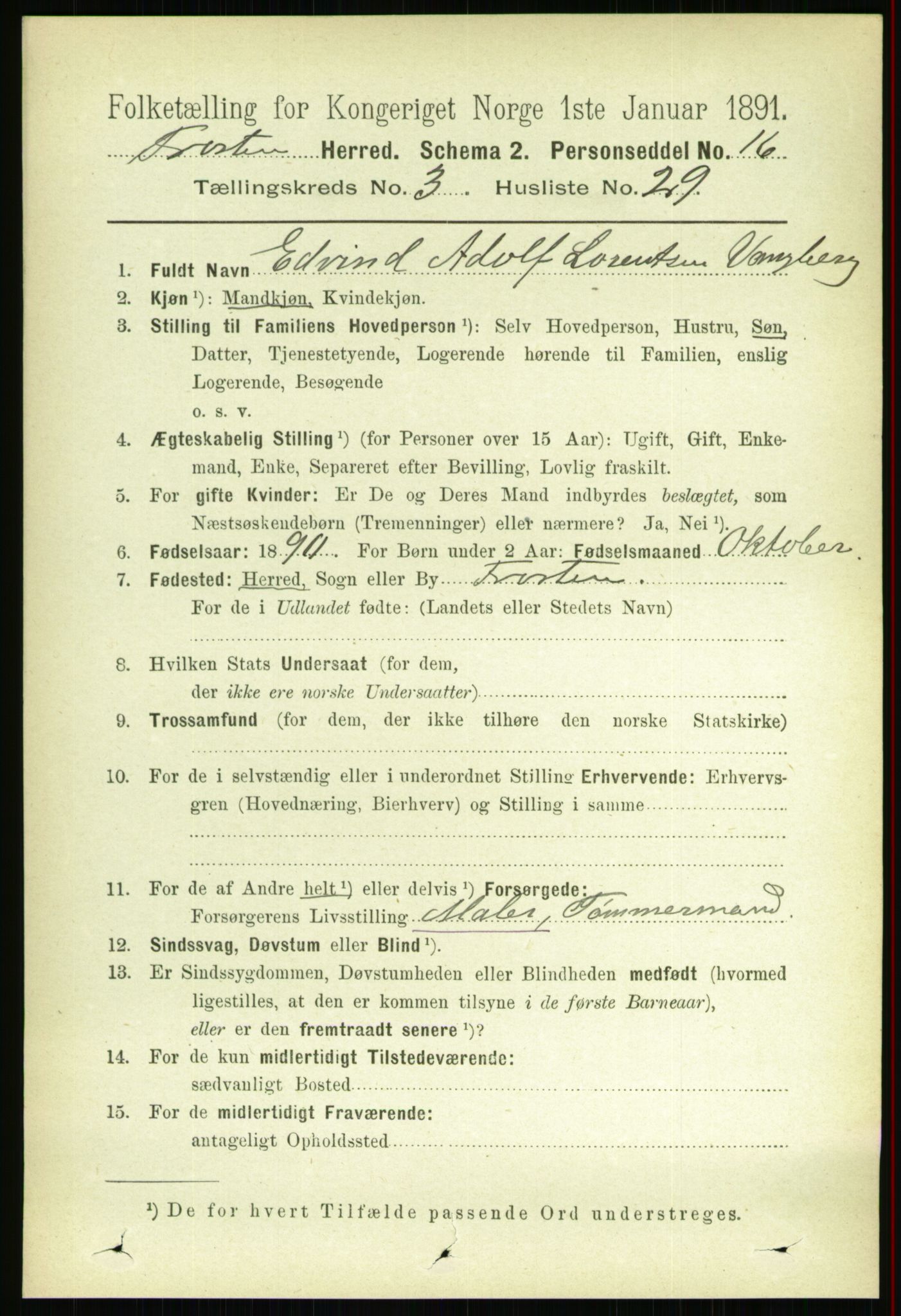 RA, 1891 census for 1717 Frosta, 1891, p. 2092