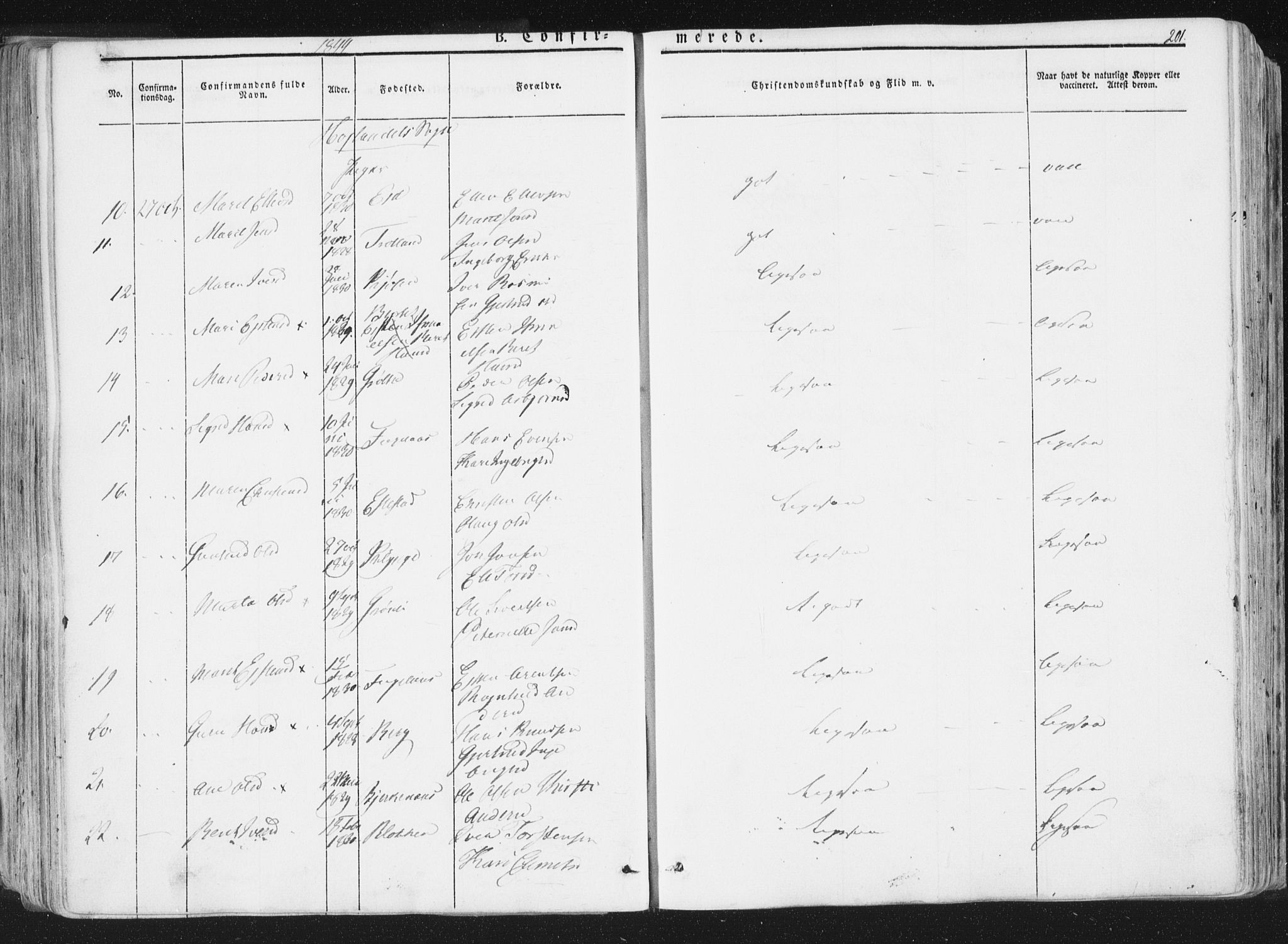 Ministerialprotokoller, klokkerbøker og fødselsregistre - Sør-Trøndelag, AV/SAT-A-1456/691/L1074: Parish register (official) no. 691A06, 1842-1852, p. 201