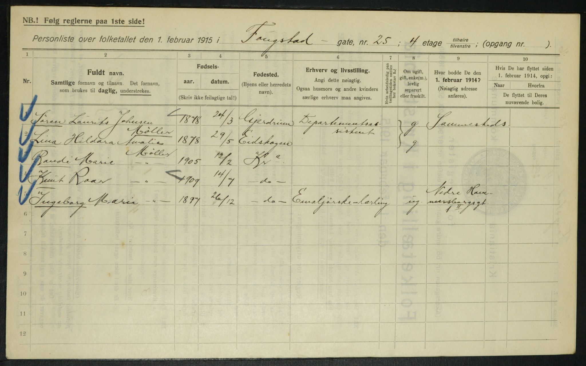 OBA, Municipal Census 1915 for Kristiania, 1915, p. 24922