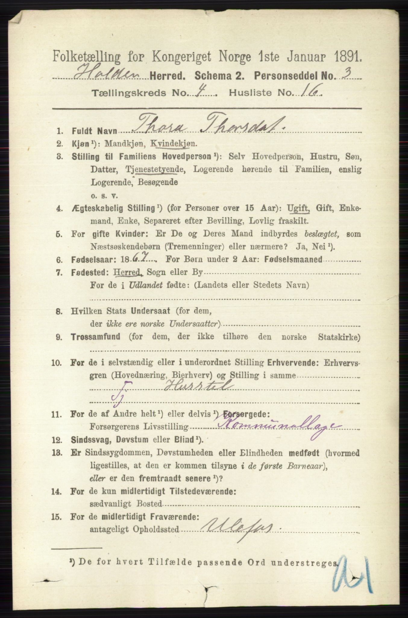 RA, 1891 census for 0819 Holla, 1891, p. 2365