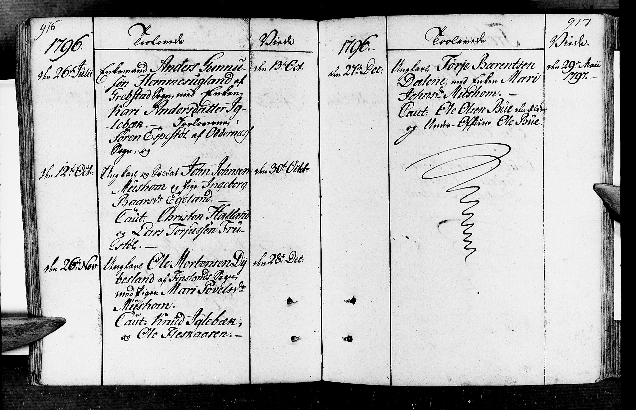 Vennesla sokneprestkontor, AV/SAK-1111-0045/Fa/Fac/L0002: Parish register (official) no. A 2, 1785-1834, p. 916-917