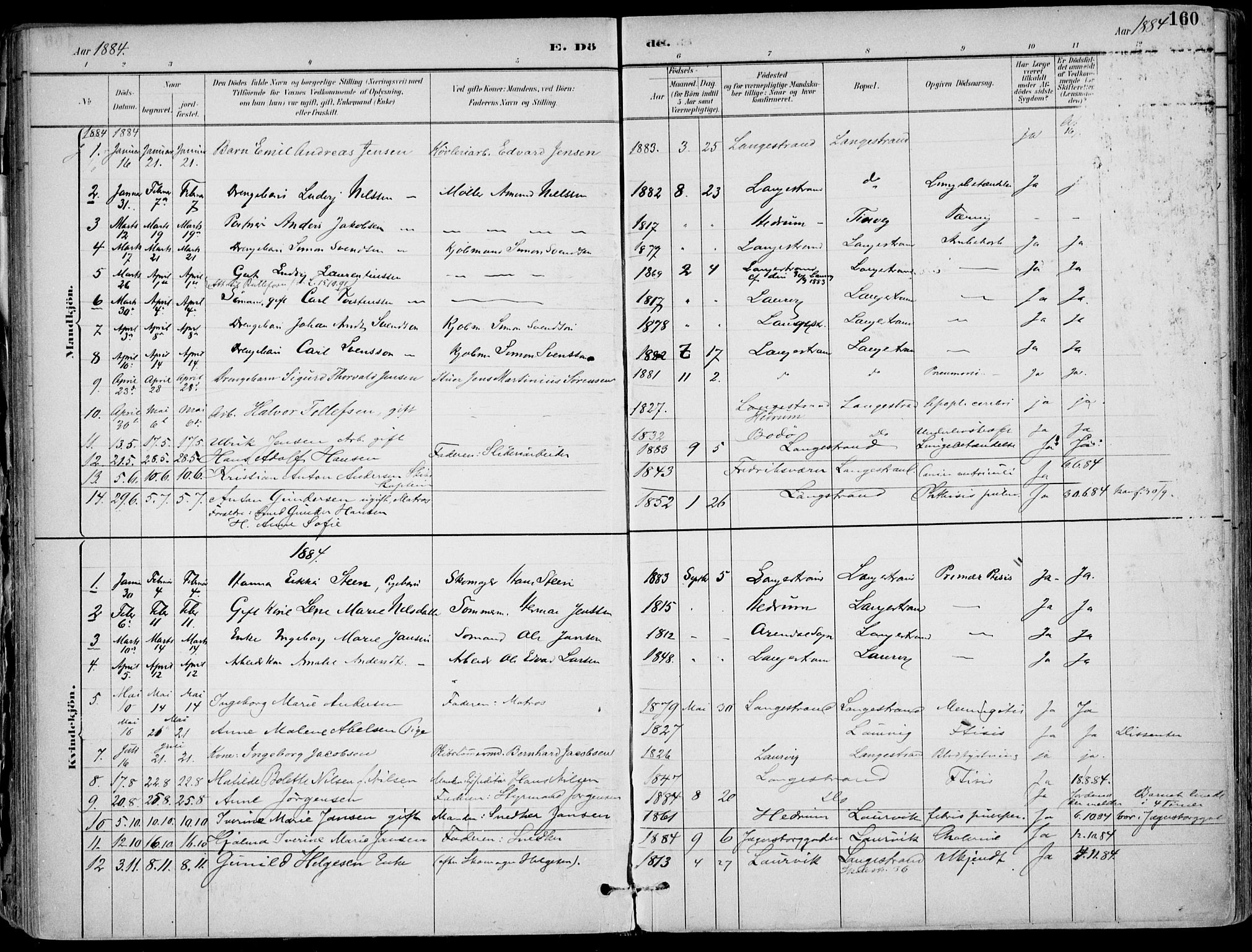 Larvik kirkebøker, AV/SAKO-A-352/F/Fb/L0004: Parish register (official) no. II 4, 1884-1902, p. 160