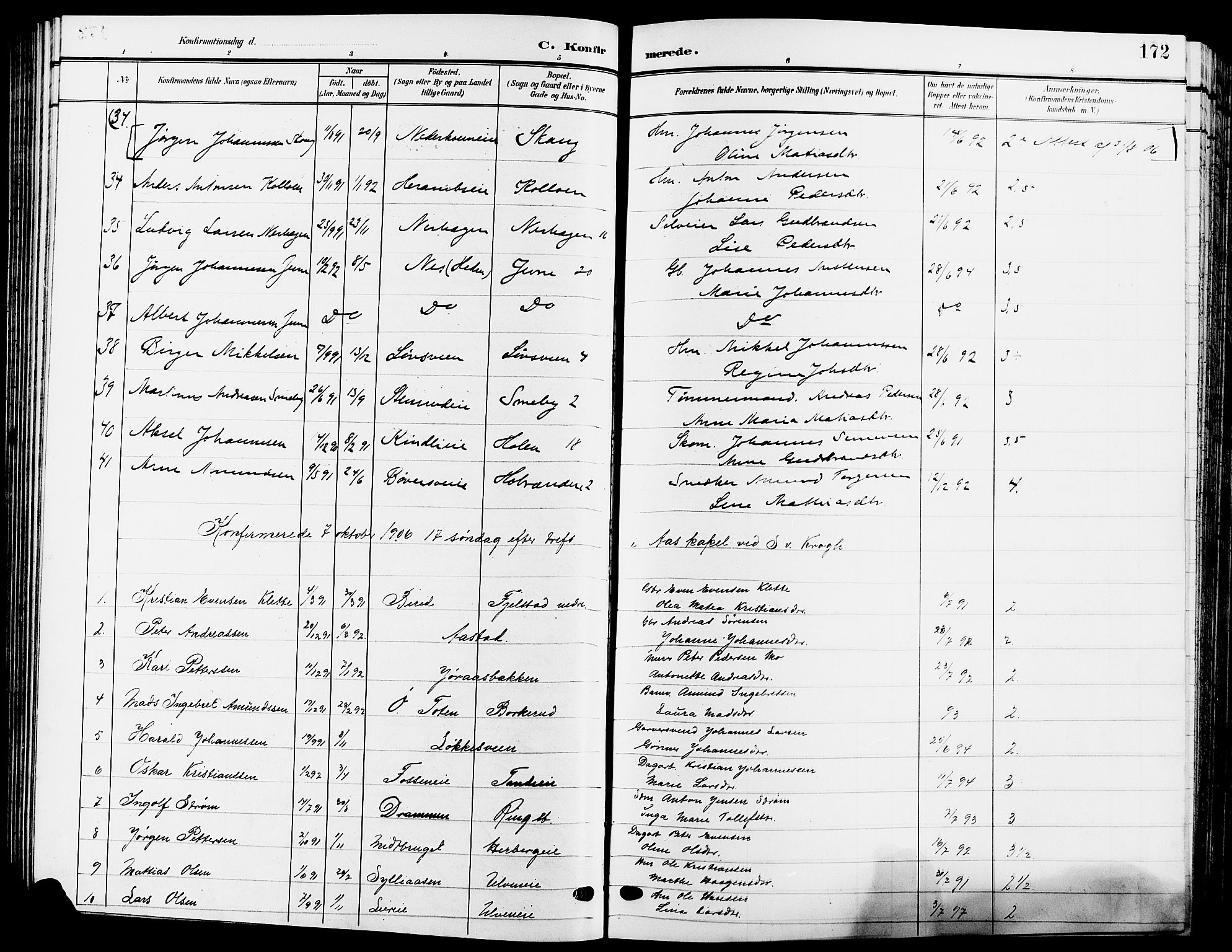 Ringsaker prestekontor, AV/SAH-PREST-014/L/La/L0015: Parish register (copy) no. 15, 1903-1912, p. 172