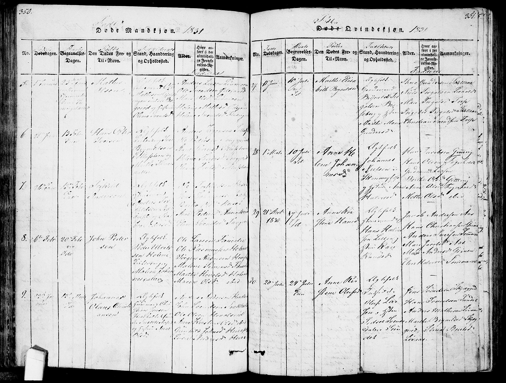 Idd prestekontor Kirkebøker, AV/SAO-A-10911/F/Fc/L0002: Parish register (official) no. III 2, 1815-1831, p. 350-351