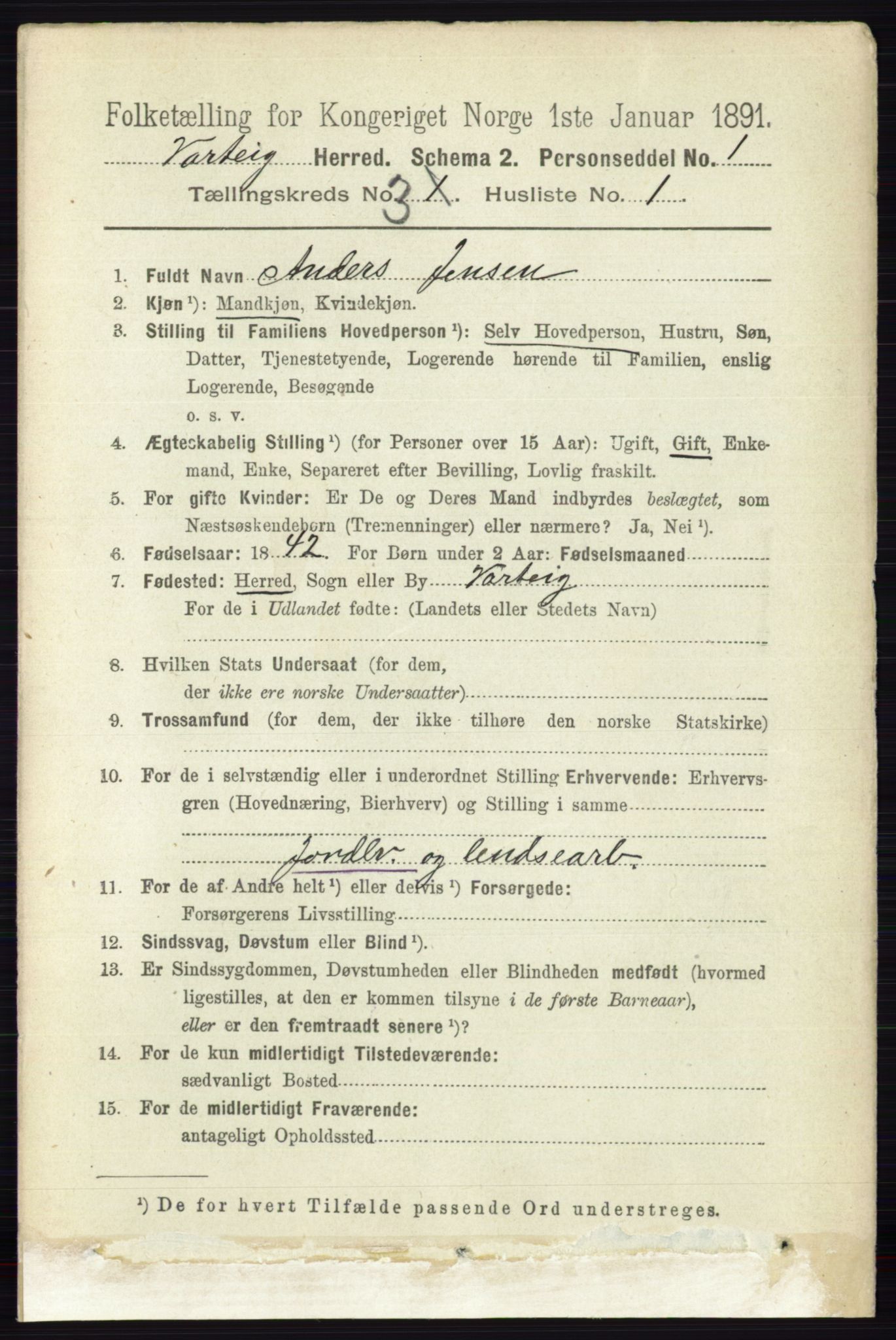 RA, 1891 census for 0114 Varteig, 1891, p. 1154