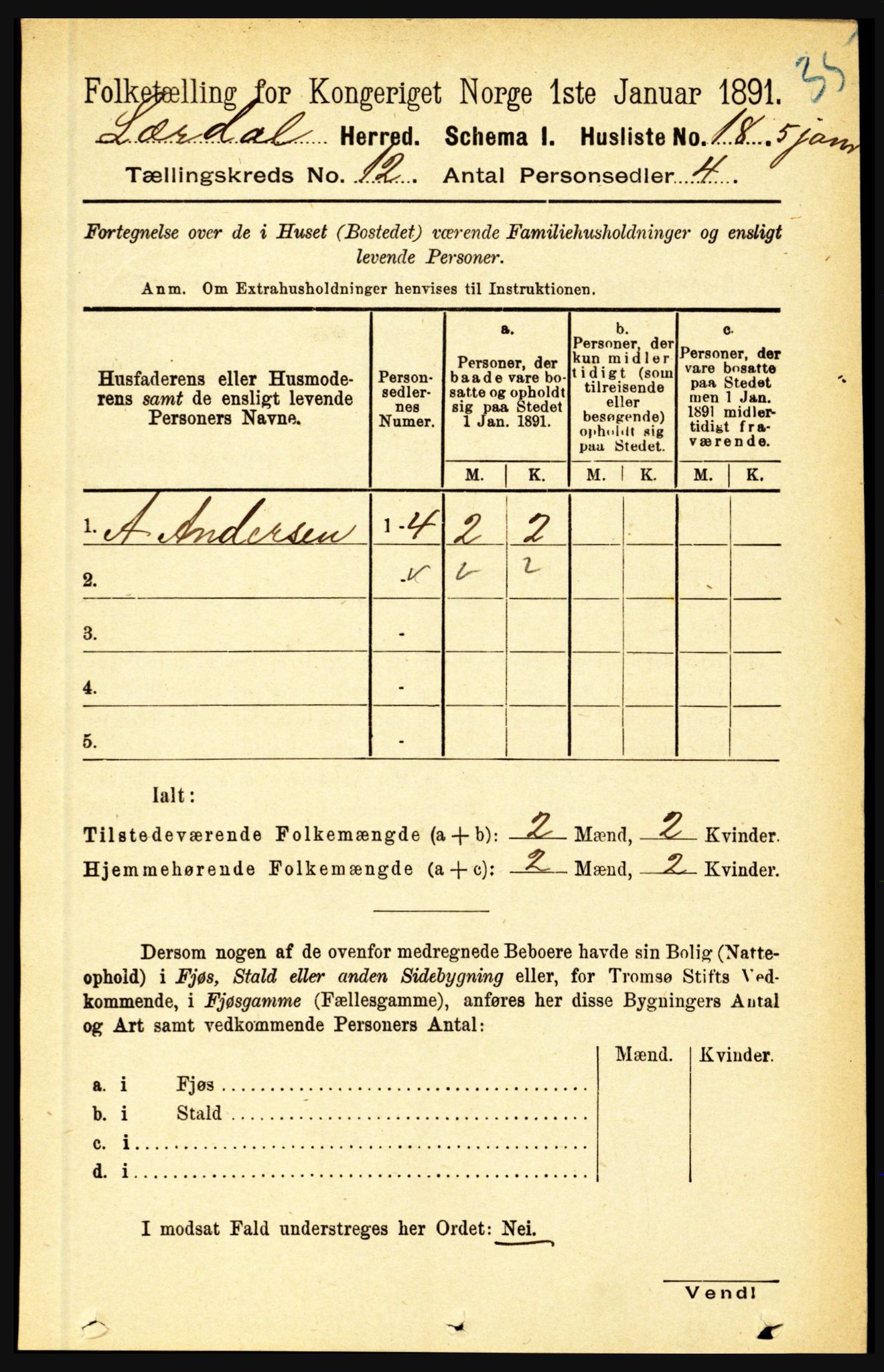 RA, 1891 census for 1422 Lærdal, 1891, p. 2536