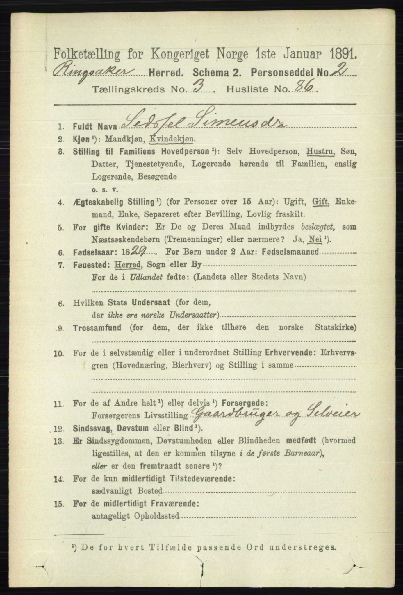 RA, 1891 census for 0412 Ringsaker, 1891, p. 1675