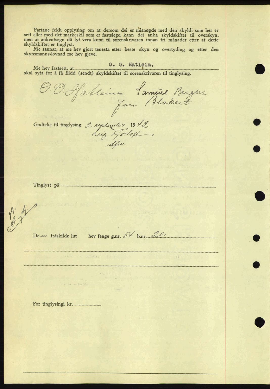 Nordfjord sorenskriveri, SAB/A-2801/02/02b/02bj/L0007: Mortgage book no. A7, 1941-1943, Diary no: : 1127/1942