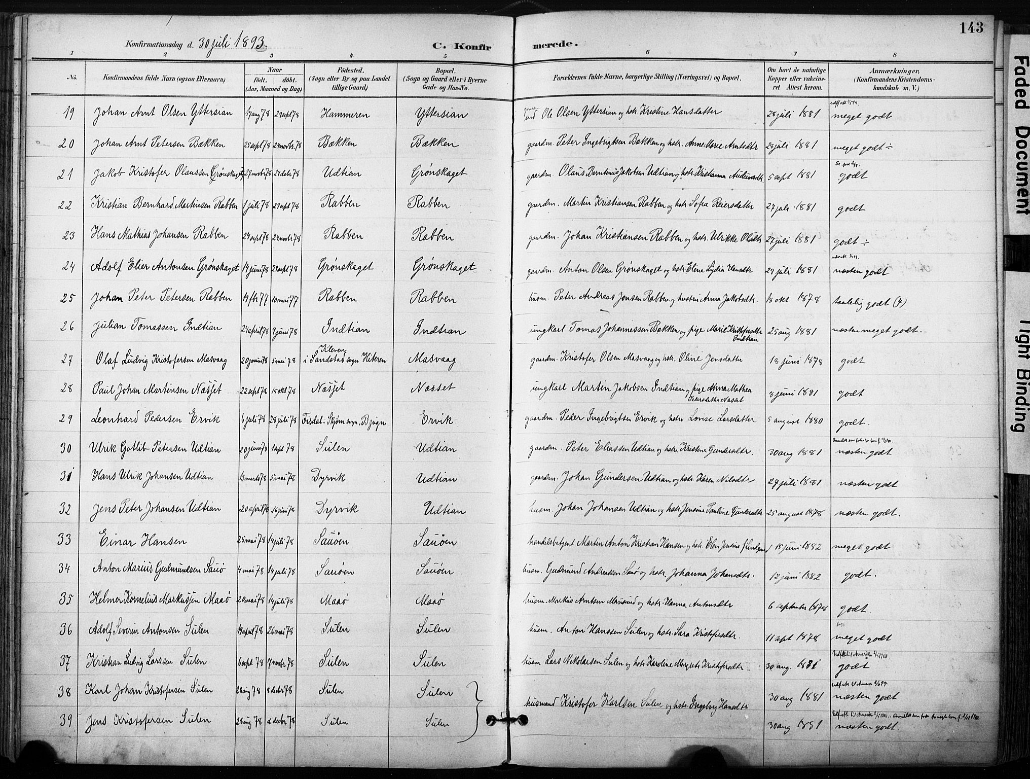 Ministerialprotokoller, klokkerbøker og fødselsregistre - Sør-Trøndelag, SAT/A-1456/640/L0579: Parish register (official) no. 640A04, 1889-1902, p. 143