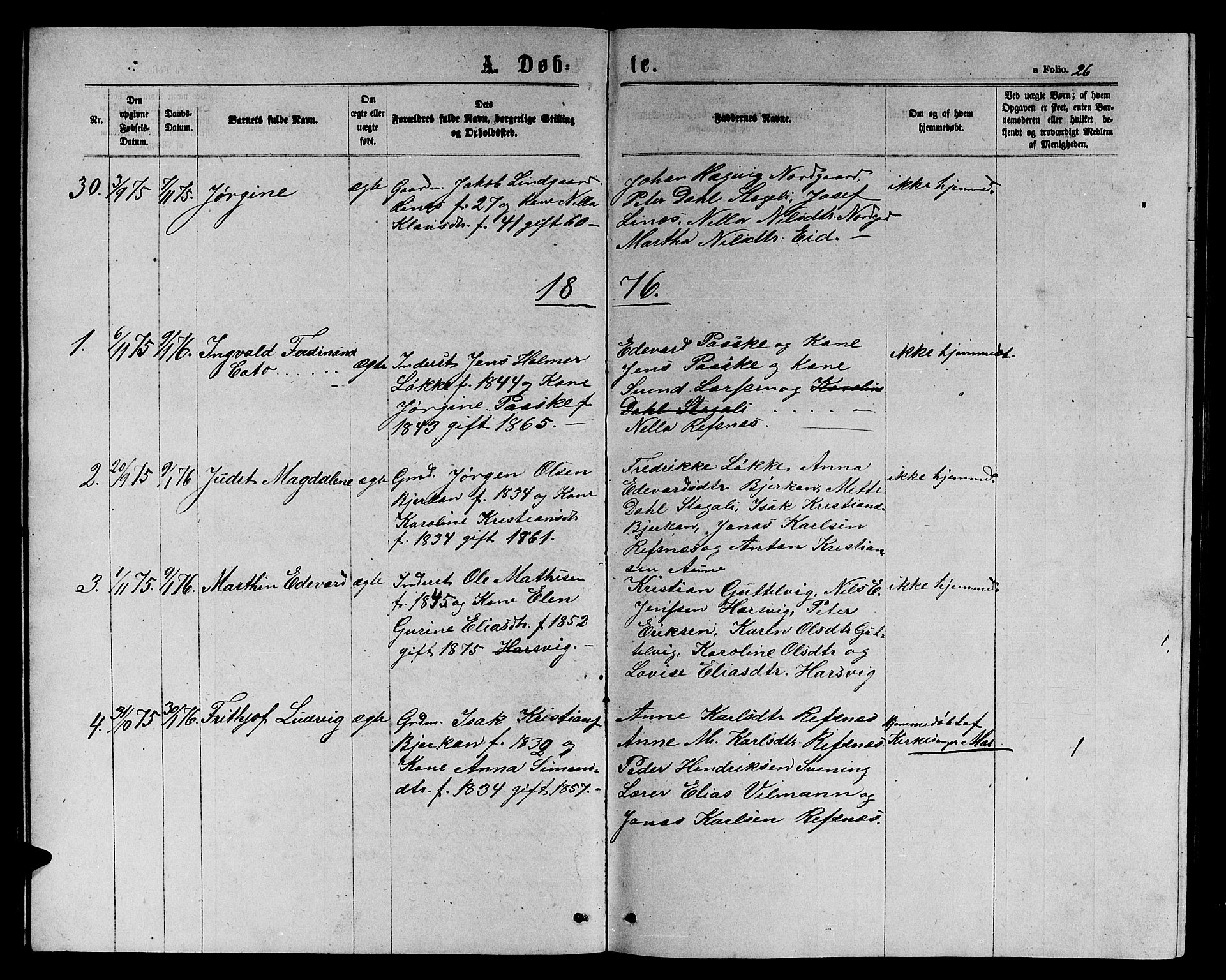 Ministerialprotokoller, klokkerbøker og fødselsregistre - Sør-Trøndelag, SAT/A-1456/656/L0695: Parish register (copy) no. 656C01, 1867-1889, p. 26