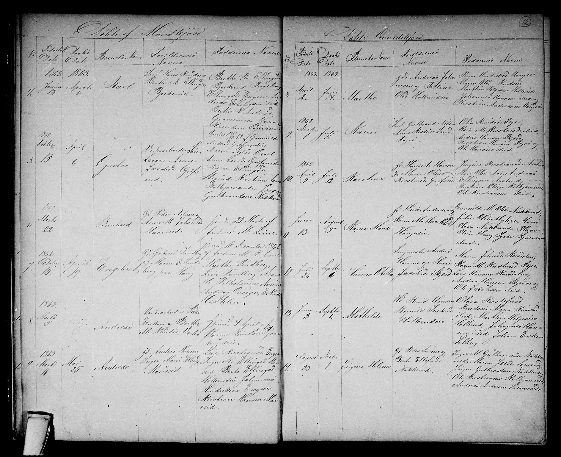 Hole kirkebøker, AV/SAKO-A-228/G/Gb/L0001: Parish register (copy) no. II 1, 1859-1878, p. 12